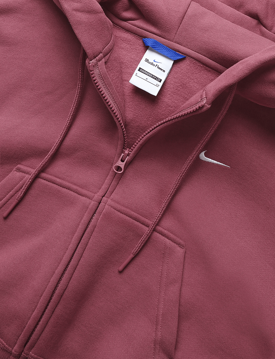 Nike - W NK STDO FLC MW OS CRP FZ HDY - sweatshirts - pink smoke/sail - 2
