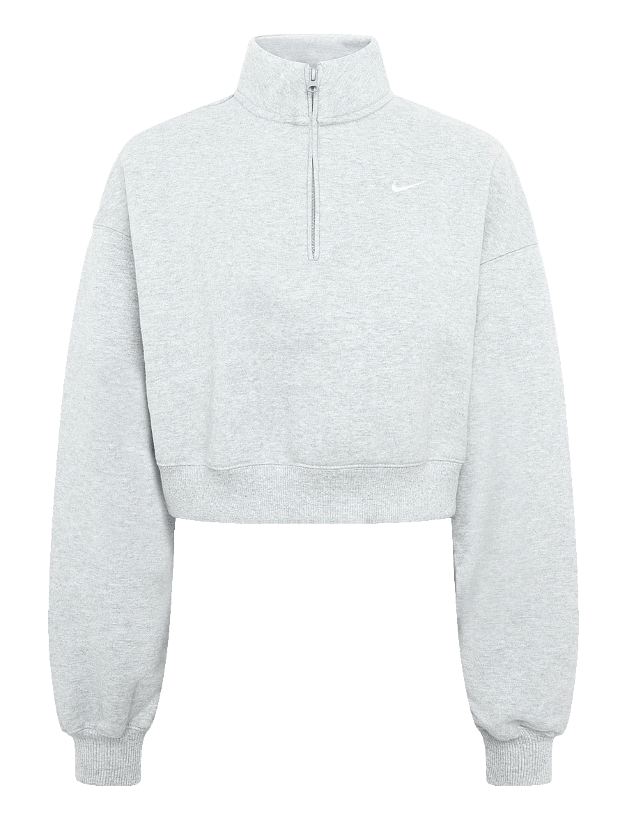 Nike - W NK STDO FLC MW OS CROP QZ - langærmede t-shirts - dk grey heather/sail - 0