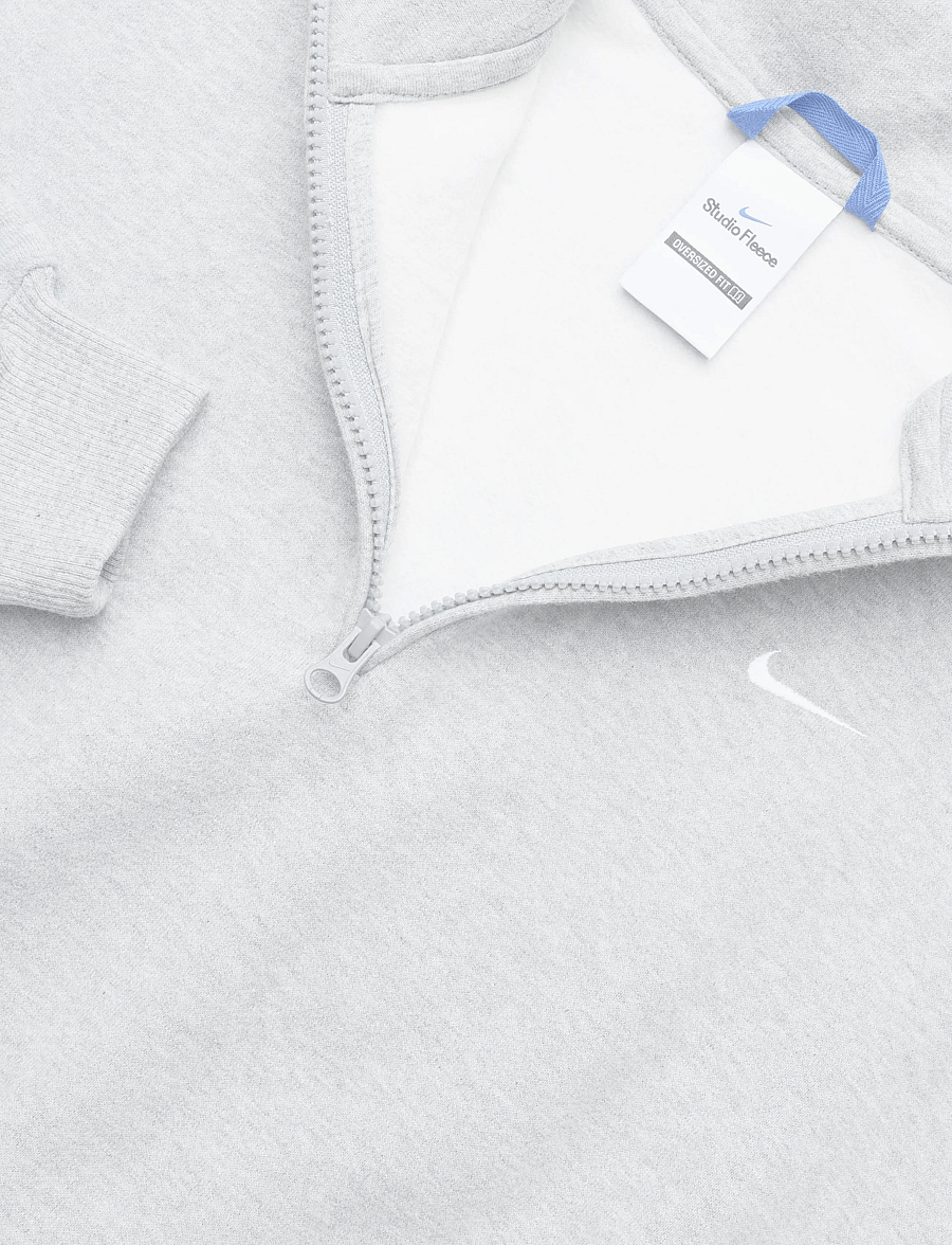 Nike - W NK STDO FLC MW OS CROP QZ - langærmede t-shirts - dk grey heather/sail - 2