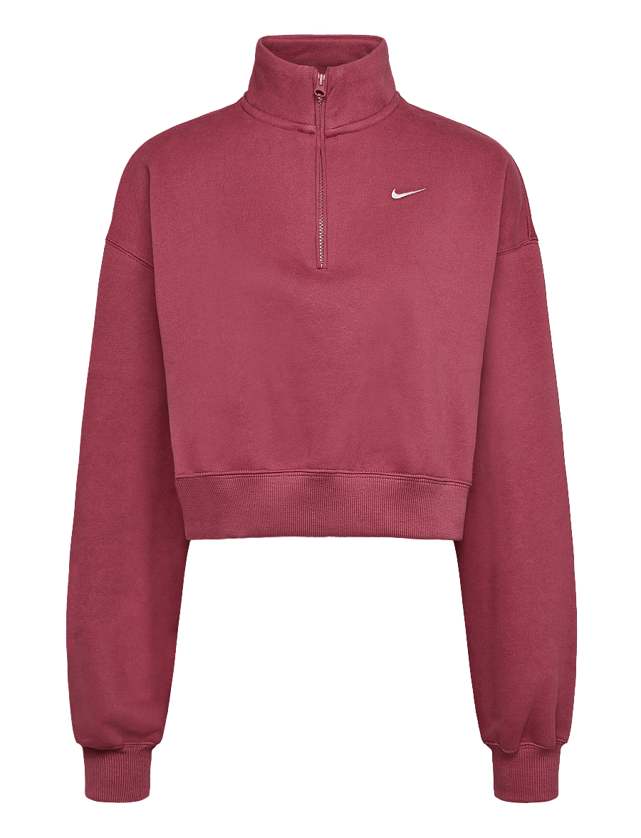 Nike - W NK STDO FLC MW OS CROP QZ - langærmede t-shirts - pink smoke/sail - 0