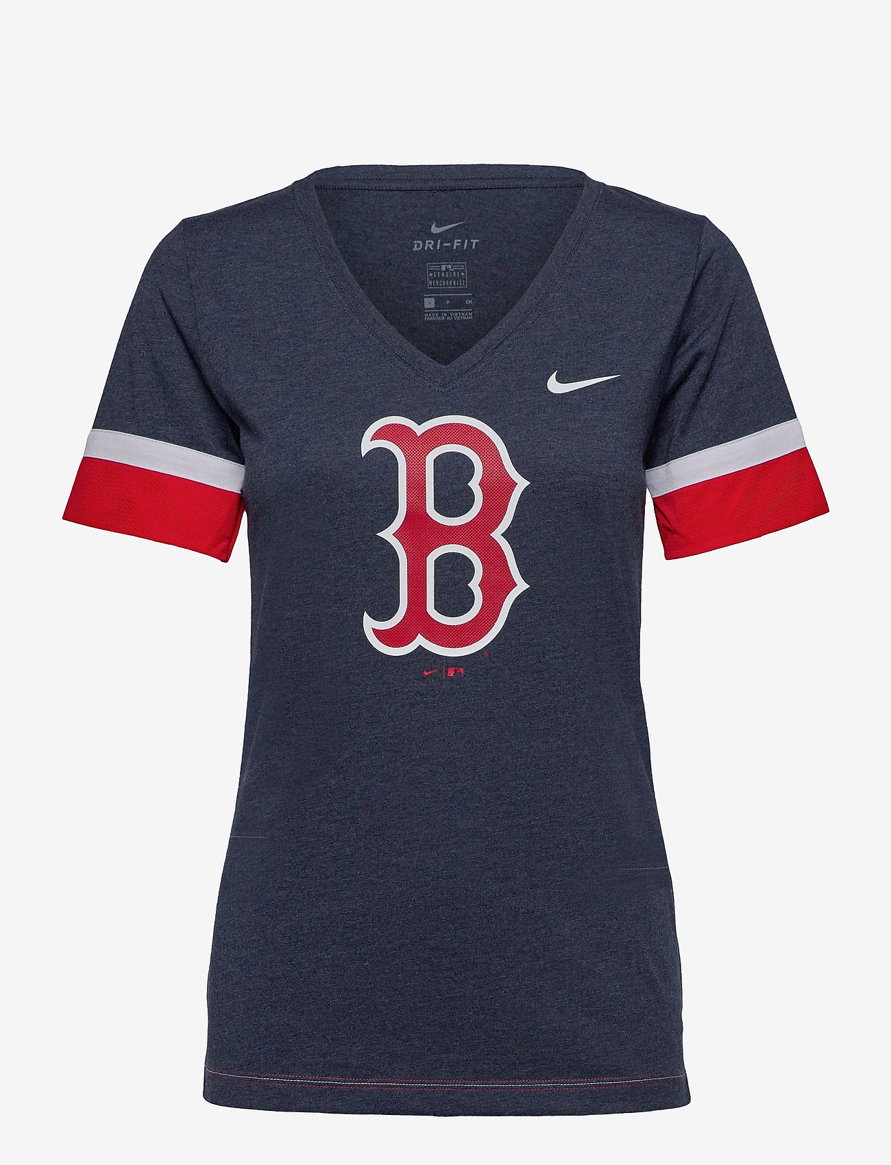 NIKE Fan Gear - Boston Red Sox Nike Mesh Logo Fashion Vneck T-Shirt - midnight navy heather - 0