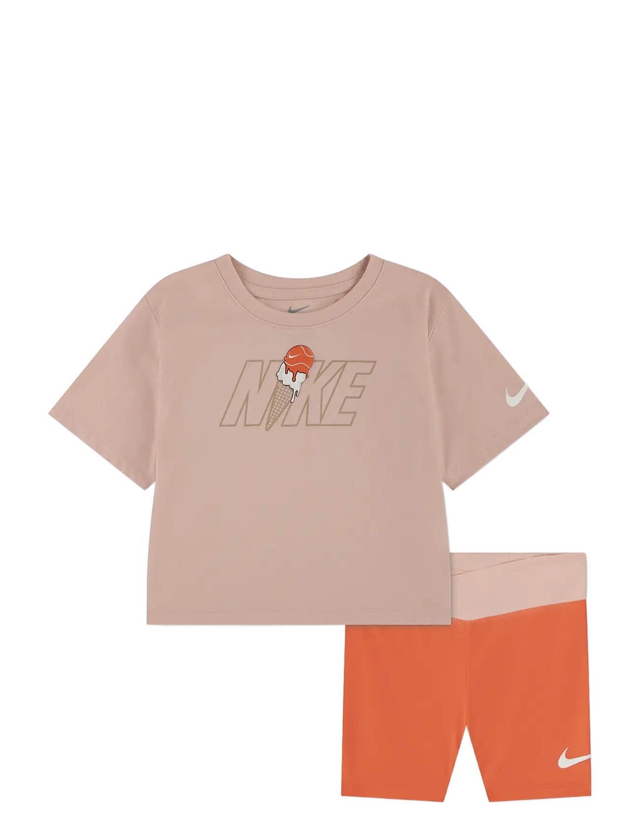 Nike Tee & Crossover Bike Short, T-Shirt Und Radlerhosen Set, Orange, Gr: 110/116