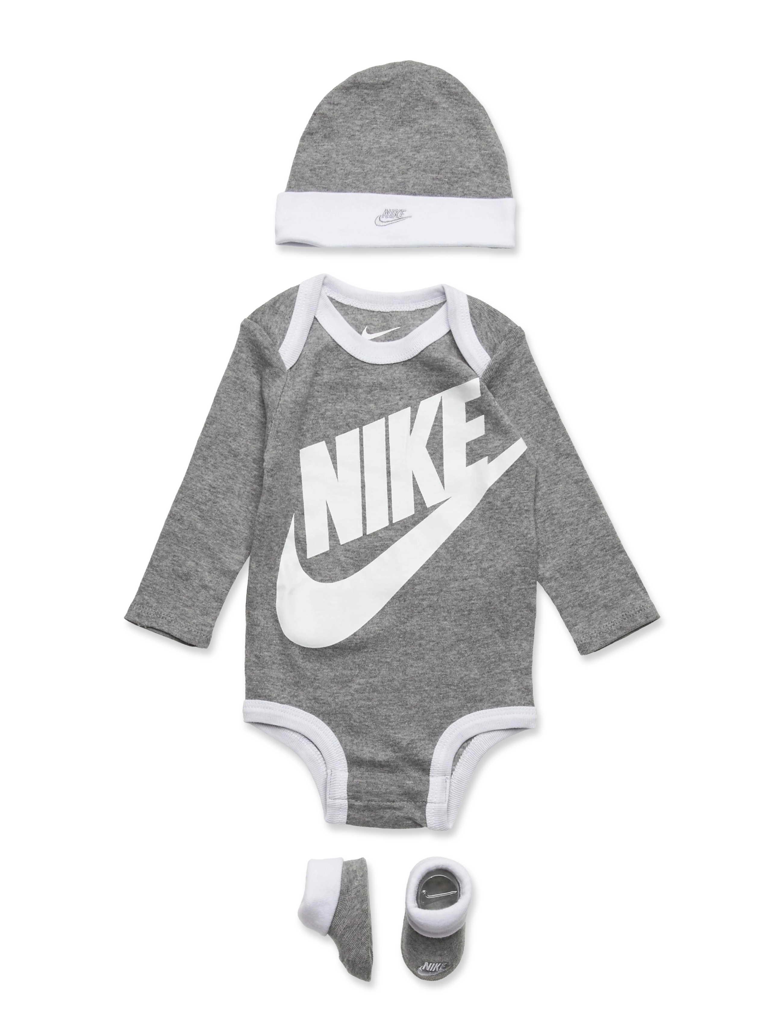 Nike Nike Bodysuit+Hat+Bootie, 50-68, Grey, Bodysuits > Langærmede Bodysuits, Børn