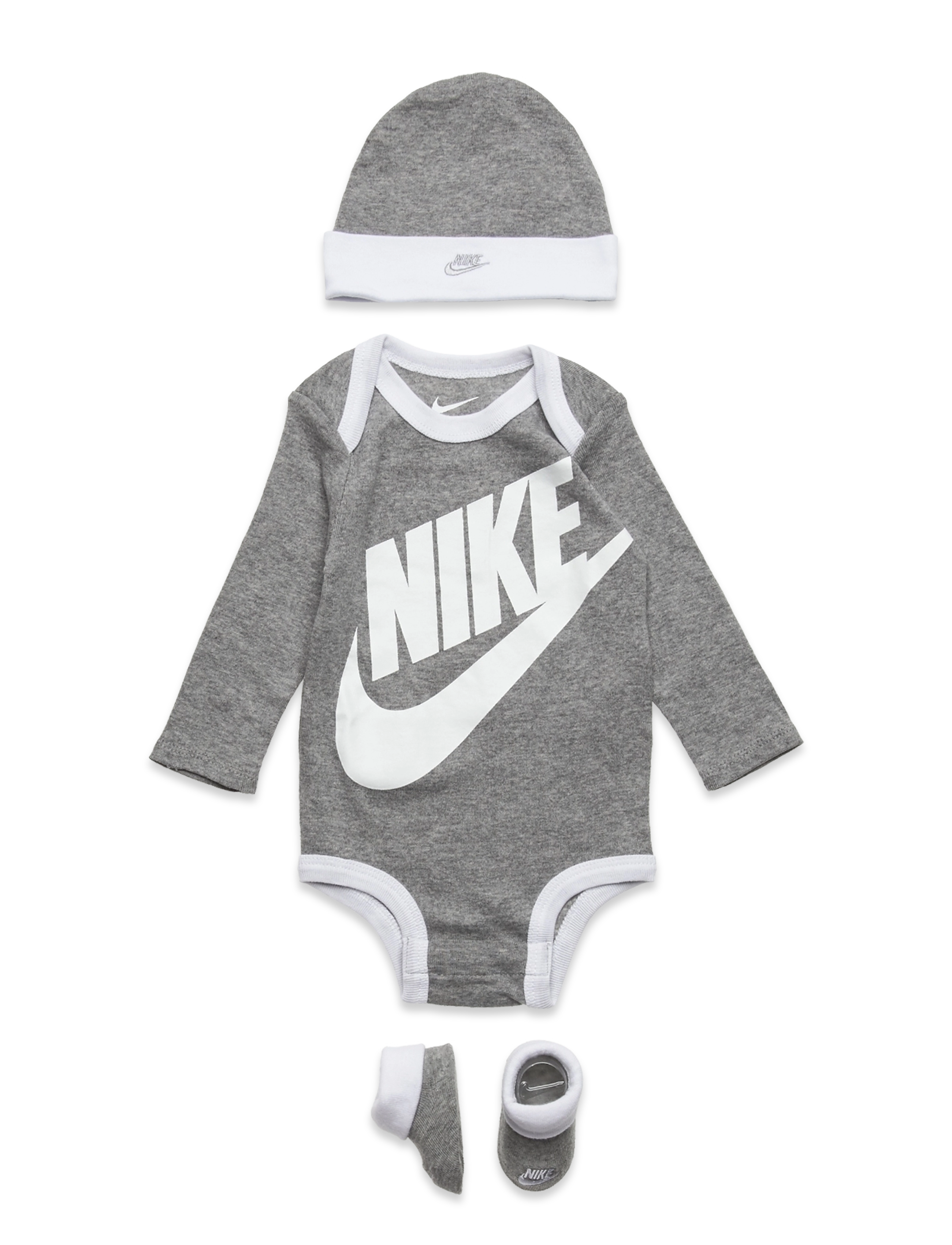 Nike Nike Bodysuit+Hat+Bootie, 74-80, Grey, Bodysuits > Langærmede Bodysuits, Børn