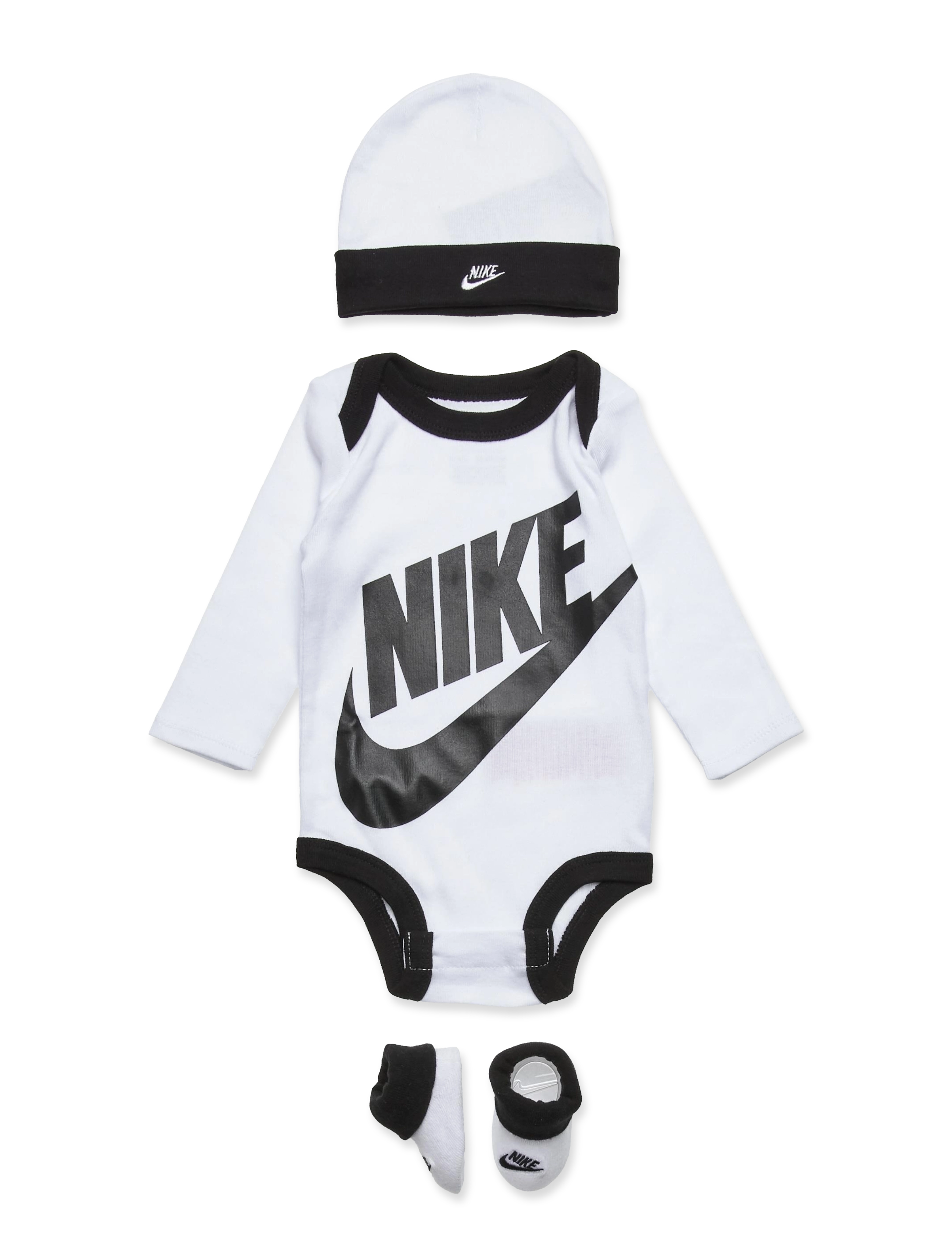 Nike Nike Bodysuit+Hat+Bootie, 74-80, White, Bodysuits > Langærmede Bodysuits, Børn