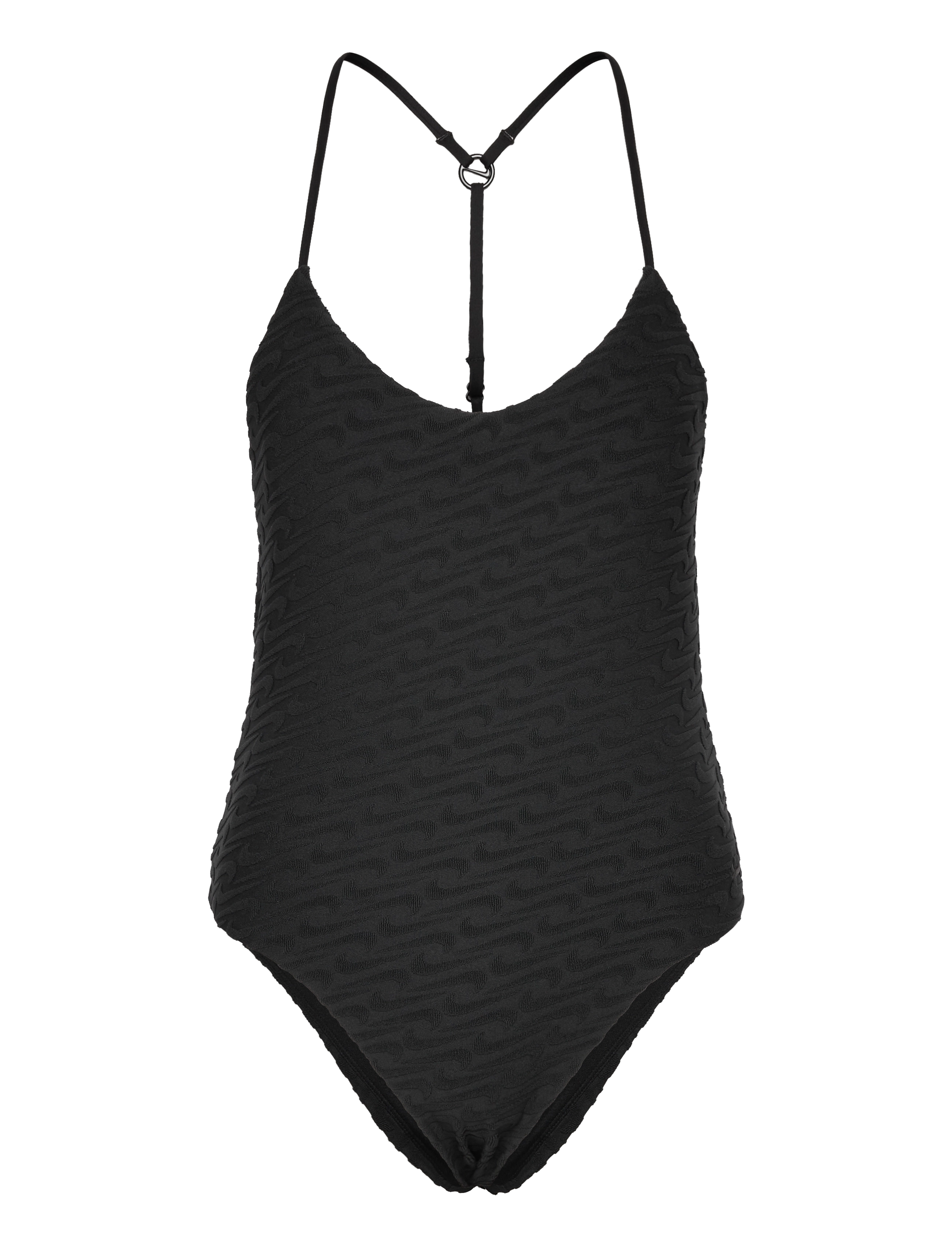 Nike Swoosh Terry Towelling V Neck One Piece - BLACK