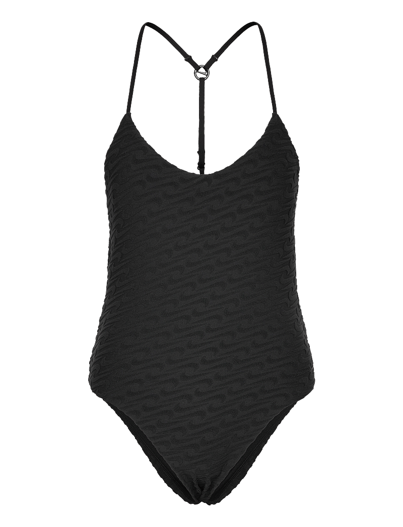 NIKE SWIM - Nike Swoosh Terry Towelling V Neck One Piece - sportiga badkläder - black - 1