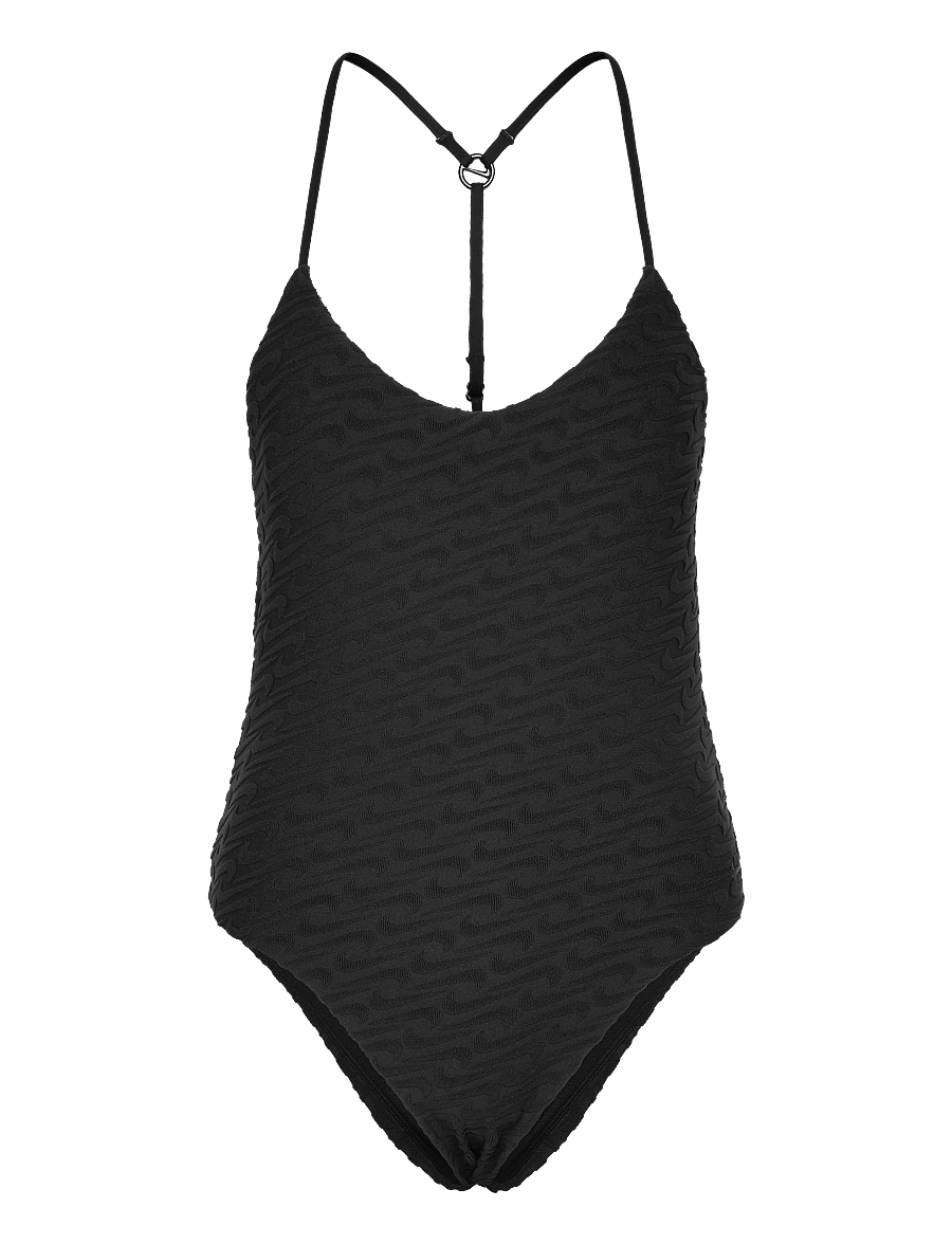 NIKE SWIM - Nike Swoosh Terry Towelling V Neck One Piece - sport-bademode - black - 1