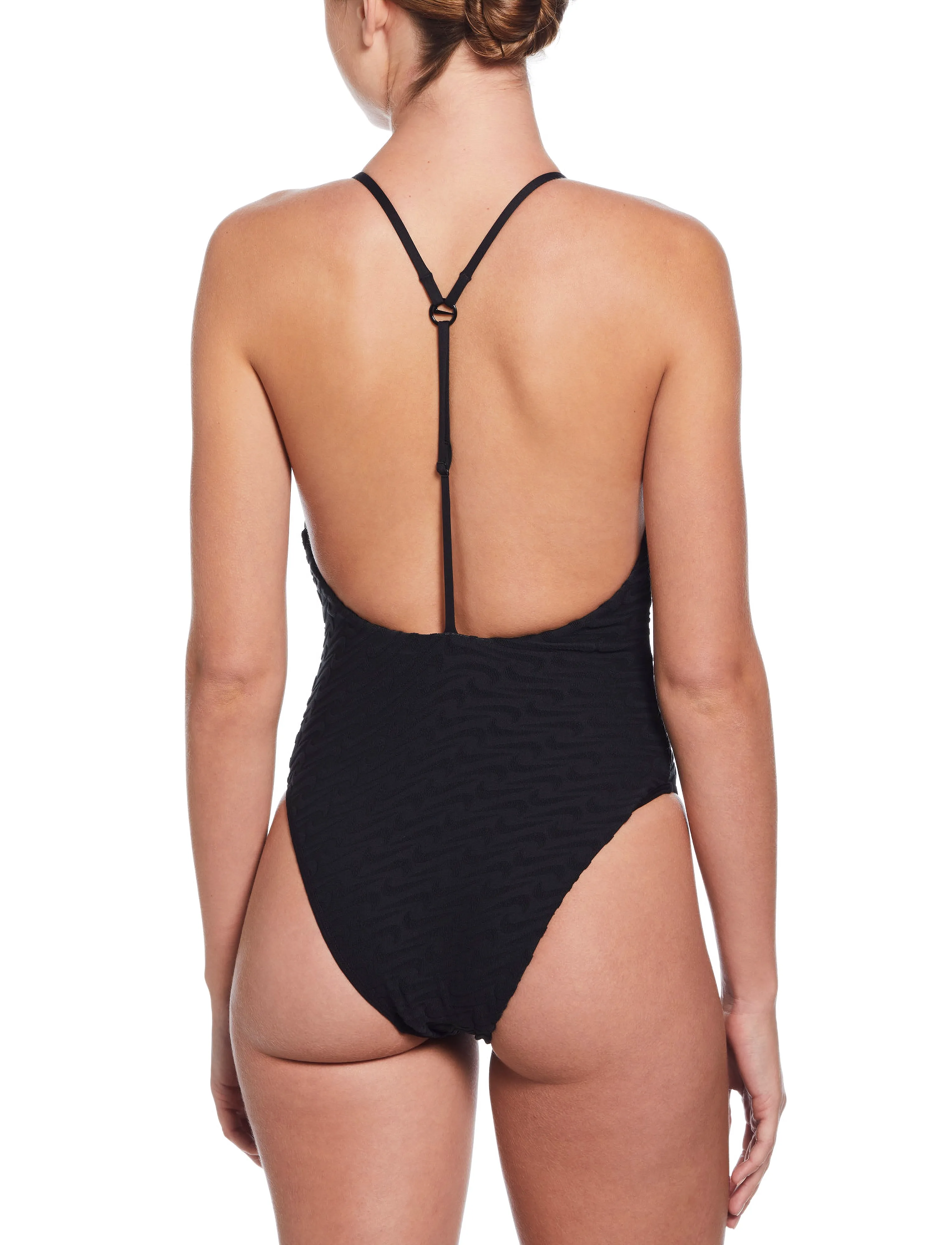 NIKE SWIM - Nike Swoosh Terry Towelling V Neck One Piece - sports swimwear - black - 3