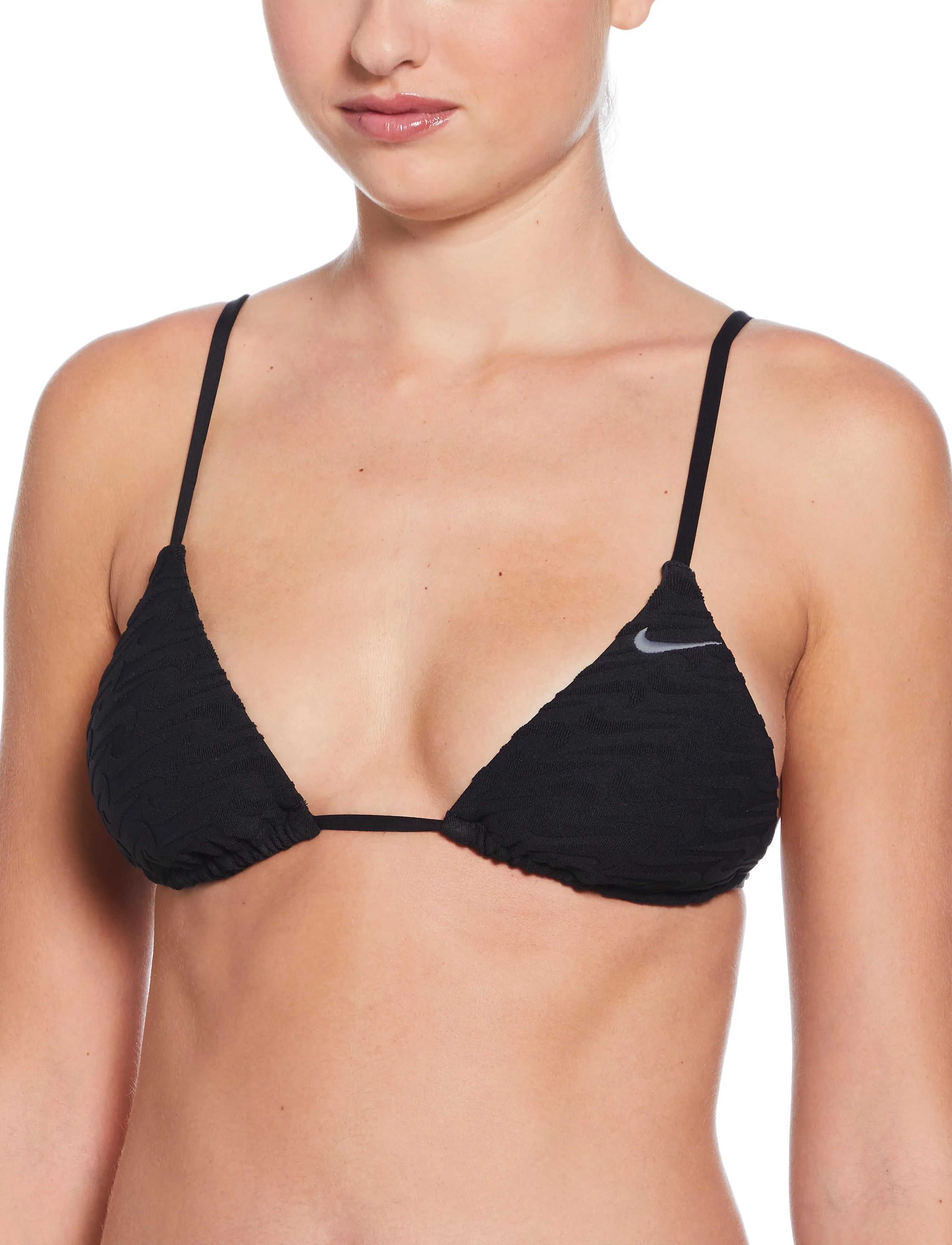 NIKE SWIM Nike Swoosh Terry Towelling Triangle Bikini Top, M, Sport Bademode, Schwarz - Bikinis, Frauen
