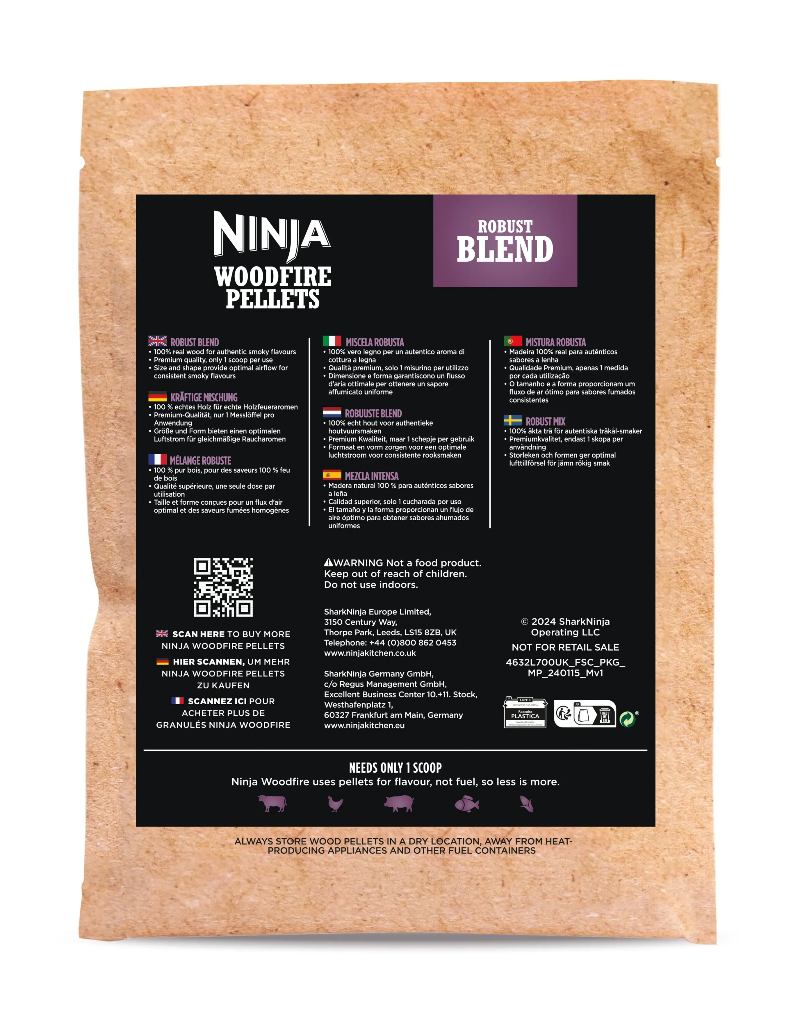 Ninja Woodfire Pellets Robust Blend, 15X 10X 25, Kitchen Tools - Grill Tools, Homeware