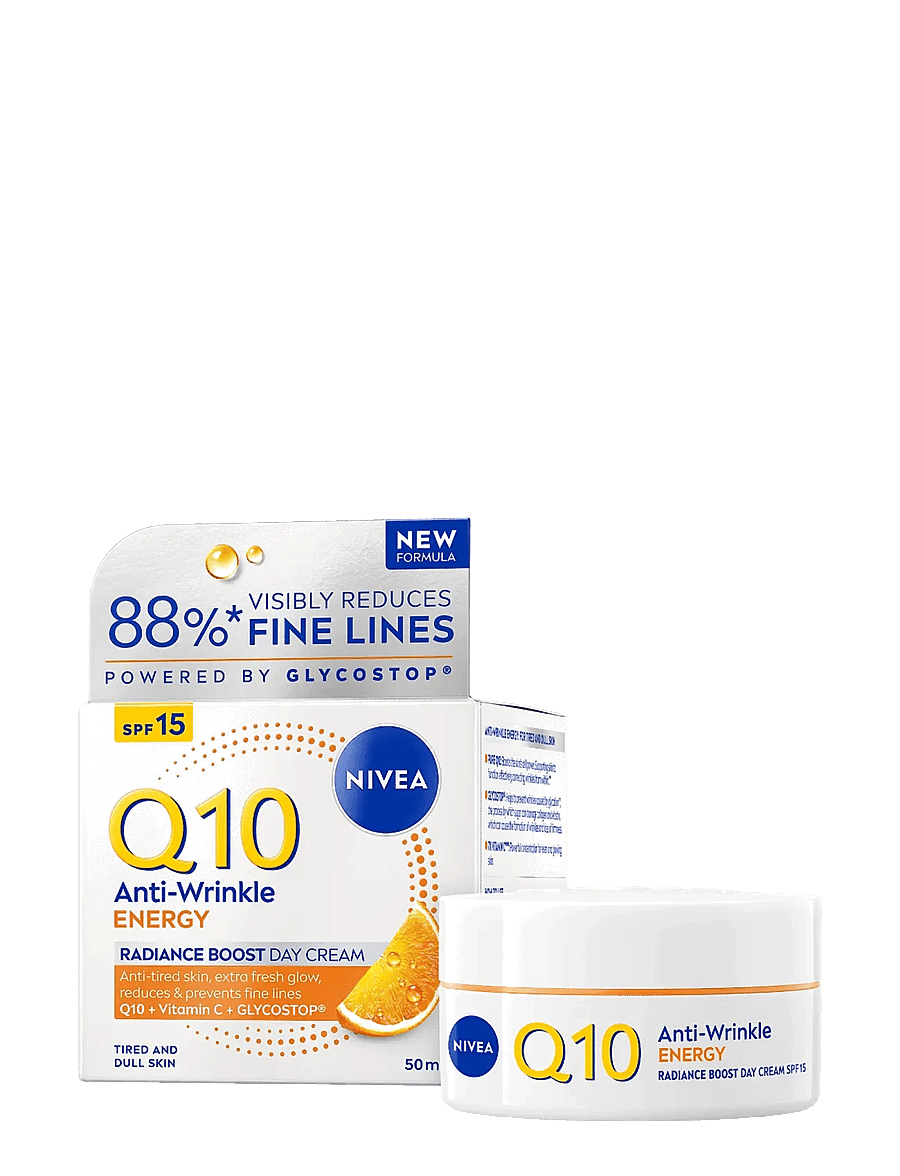 Nivea - Q10 Anti-Wrinkle Energy Radiance Boost Day Cream - päevakreemid - clear - 0