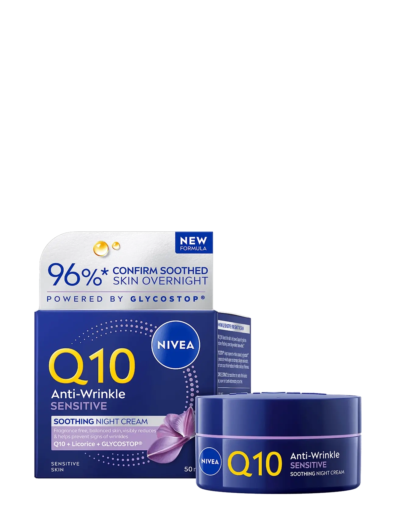 Nivea Q10 Anti-Wrinkle Sensitive Soothing Night Cream, 50 ml, Nude, Fugtighedscreme > Natcreme, Dame