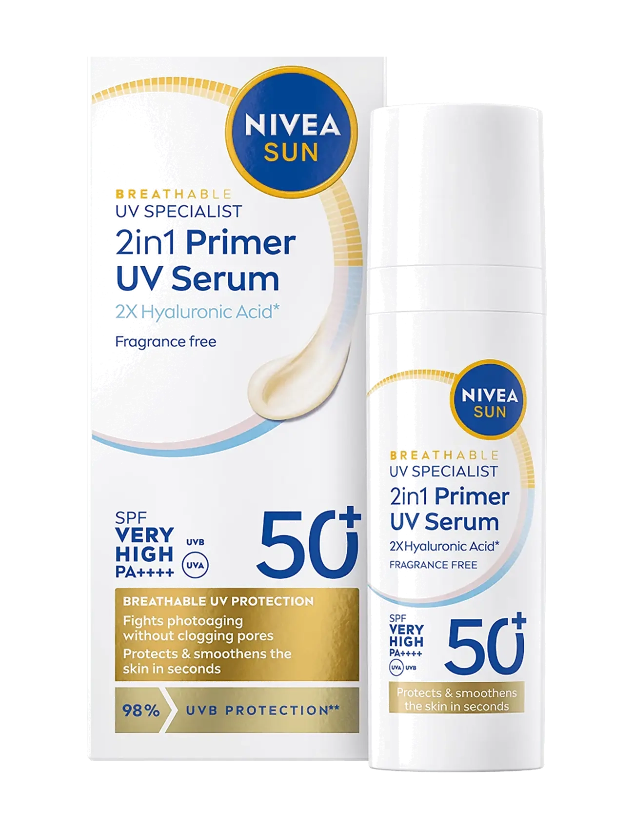 Nivea Uv Face Specialist 2In1 Primer Daily Uv Serum Spf 50 +, 30 ml, Nude, Solpleje > Ansigt, Dame