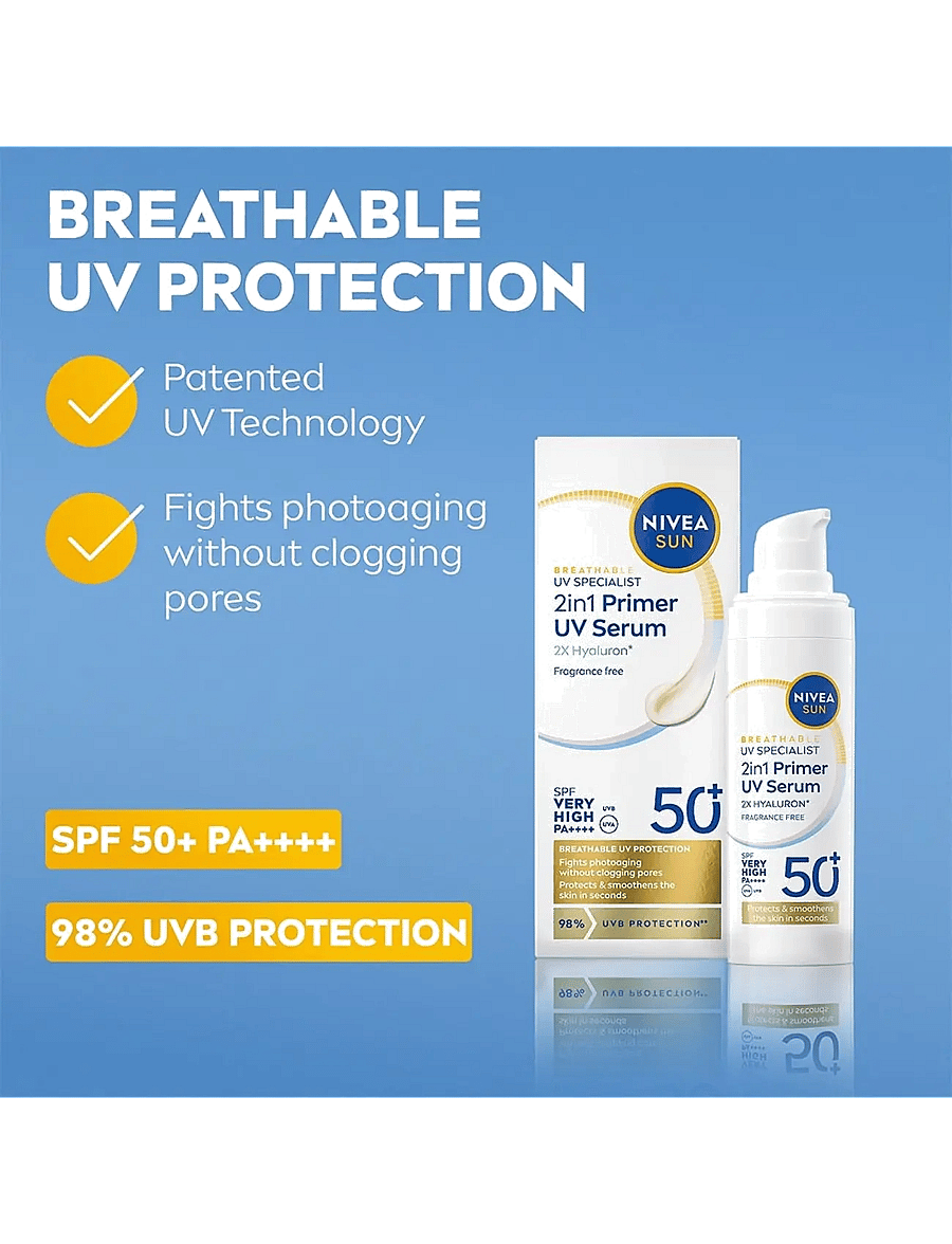 Nivea - UV Face specialist 2in1 Primer Daily UV Serum SPF 50 + - til ansigtet - clear - 1