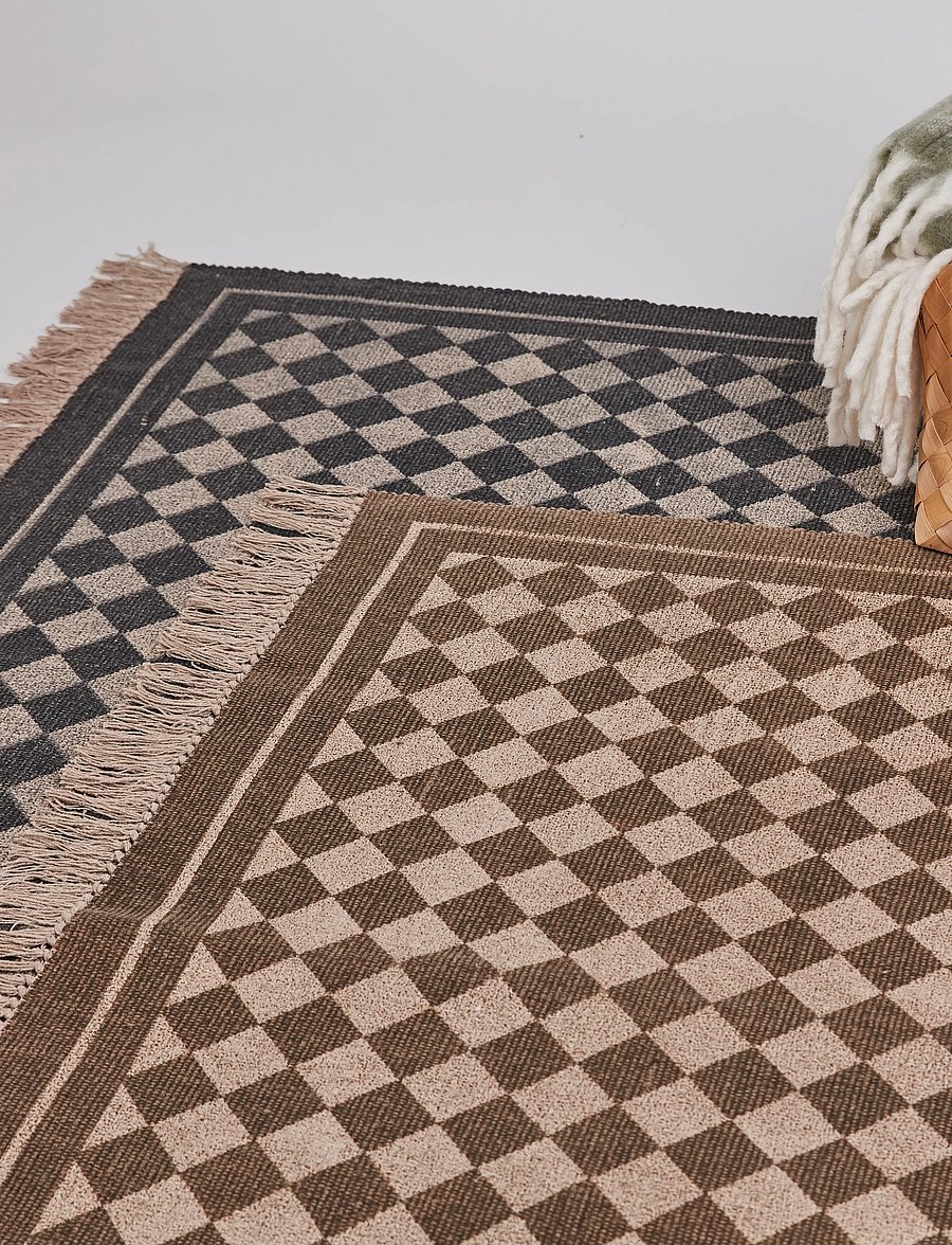 Noble House - RUG CHECK BROWN 70x200 - baumwollteppiche & flickenteppich - black - 0