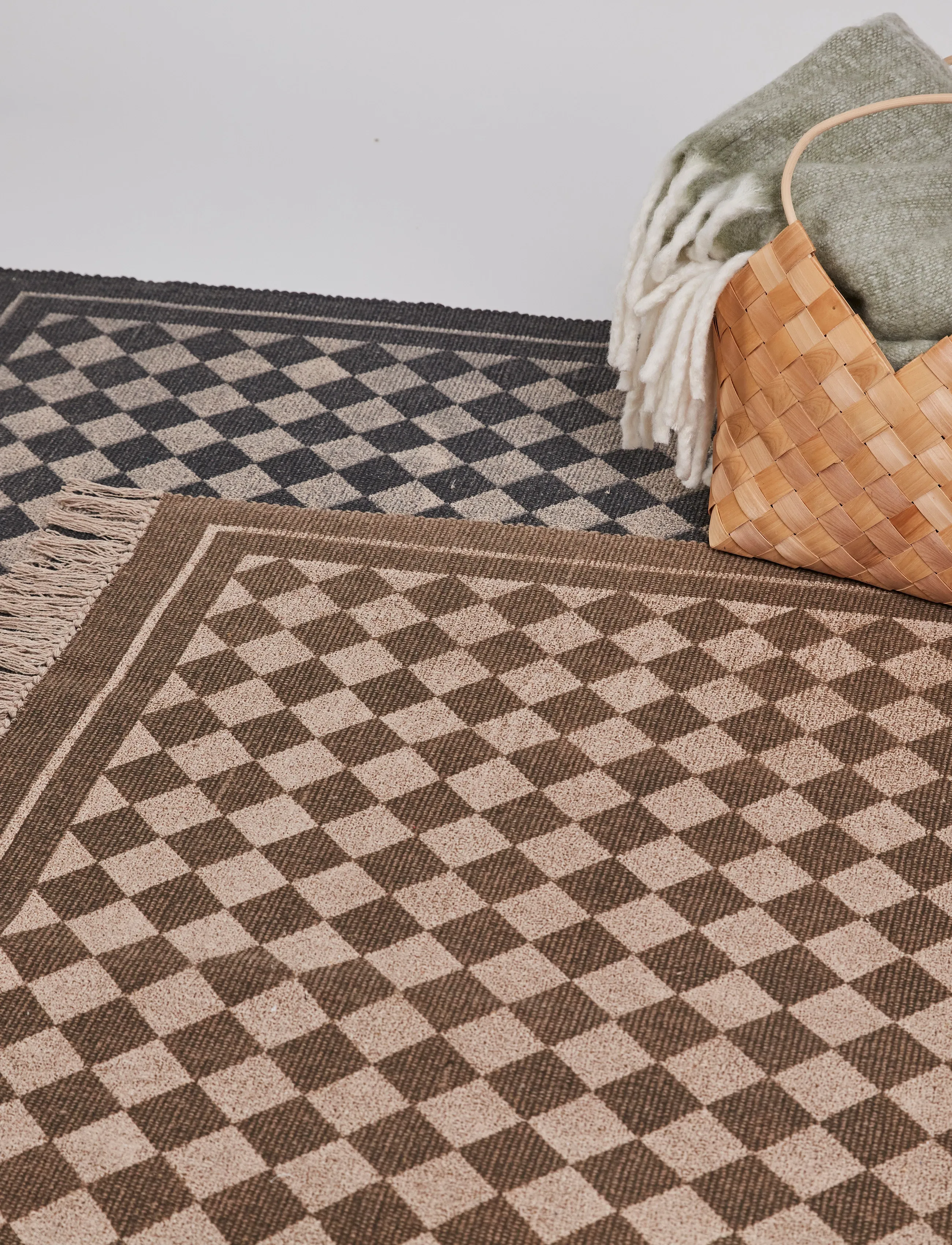 Noble House - RUG CHECK BROWN 140x200 - cotton rugs & rag rugs - brown - 0