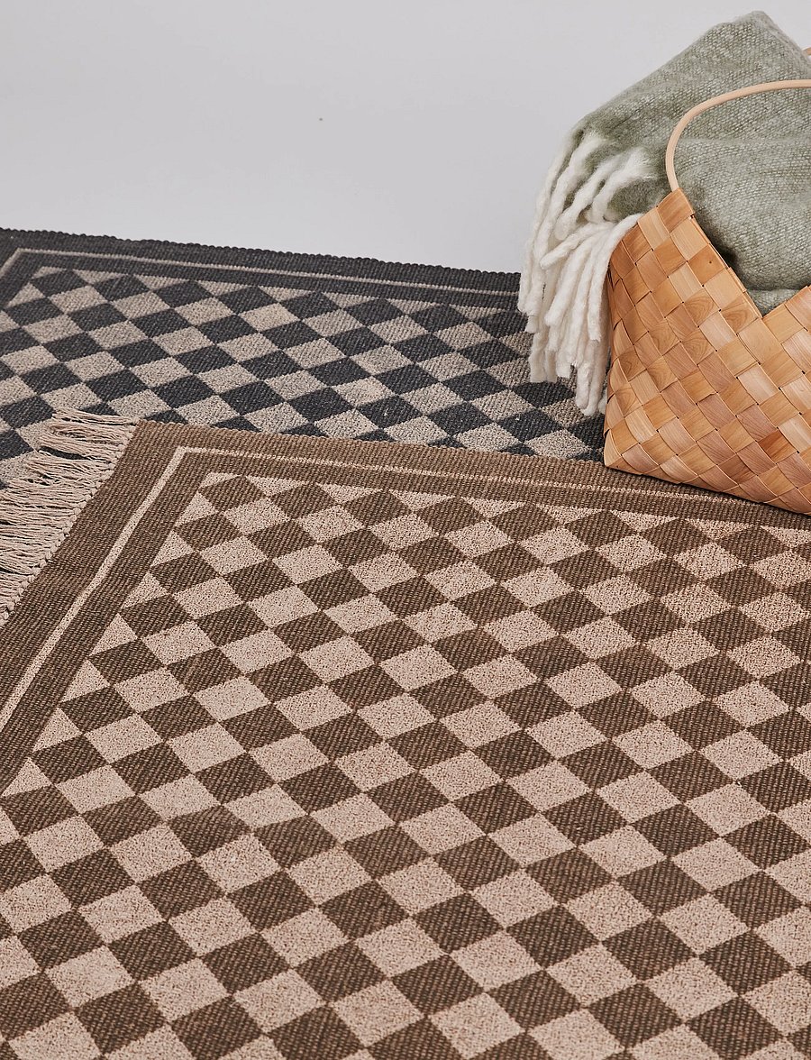 Noble House - RUG CHECK BROWN 140x200 - baumwollteppiche & flickenteppich - brown - 0