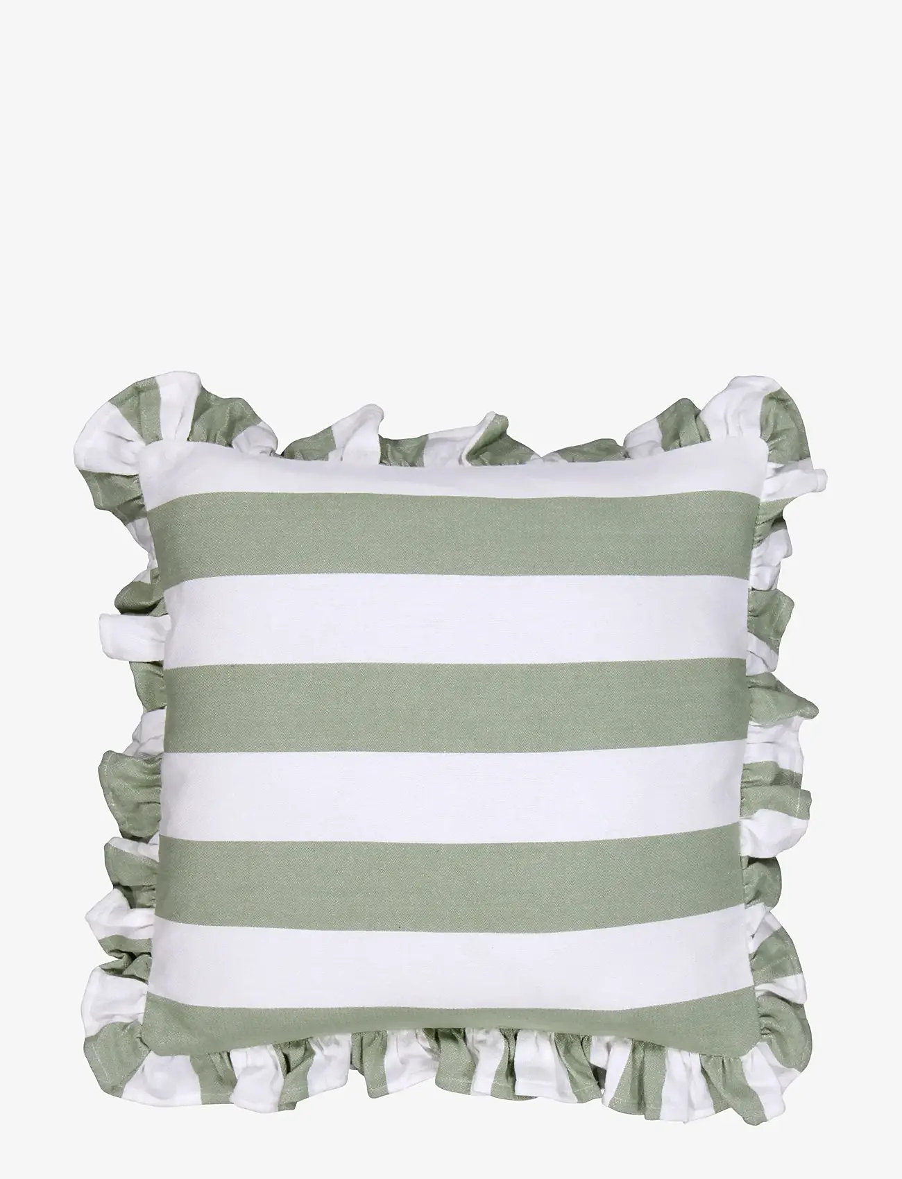 Noble House - KUDDFODRAL VOLANG GRÖN RAND 45x45 - kuddfodral - tea green stripe - 1