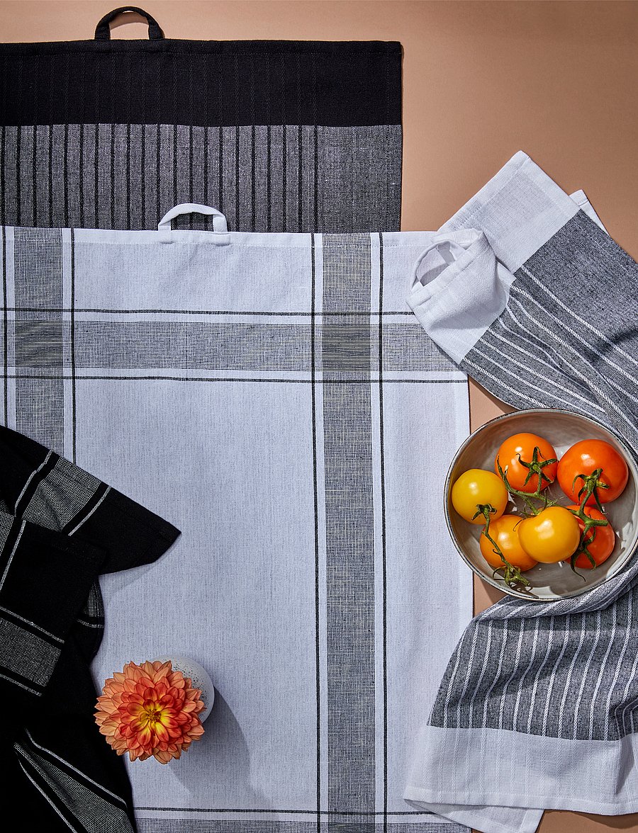 Noble House - KITCHEN TOWEL RONJA RECYCLED STRIPE - tea towels - black stripe - 0