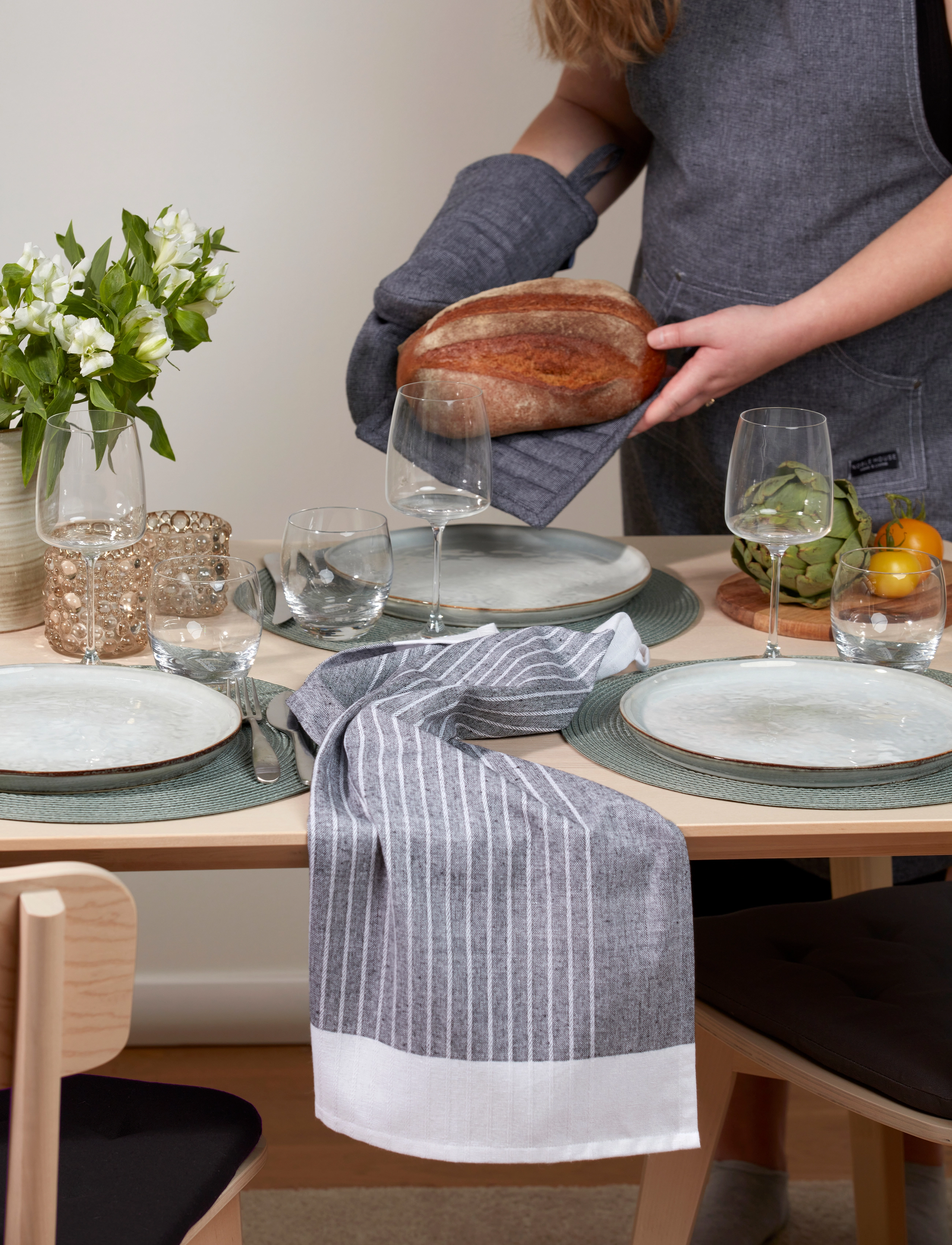 Noble House Køkkenhåndklæde Ronja Recycled, 50X70 cm x 1.5, Kitchen Textiles, Grau - Towels, Homeware