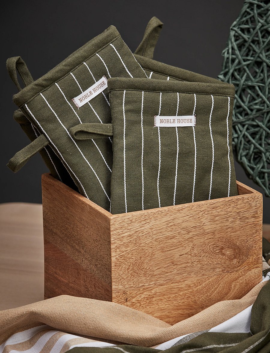 Noble House - OVEN GLOVE FROG PINSTRIPE GRS - ofenhandschuhe & topflappen - d.green - 2