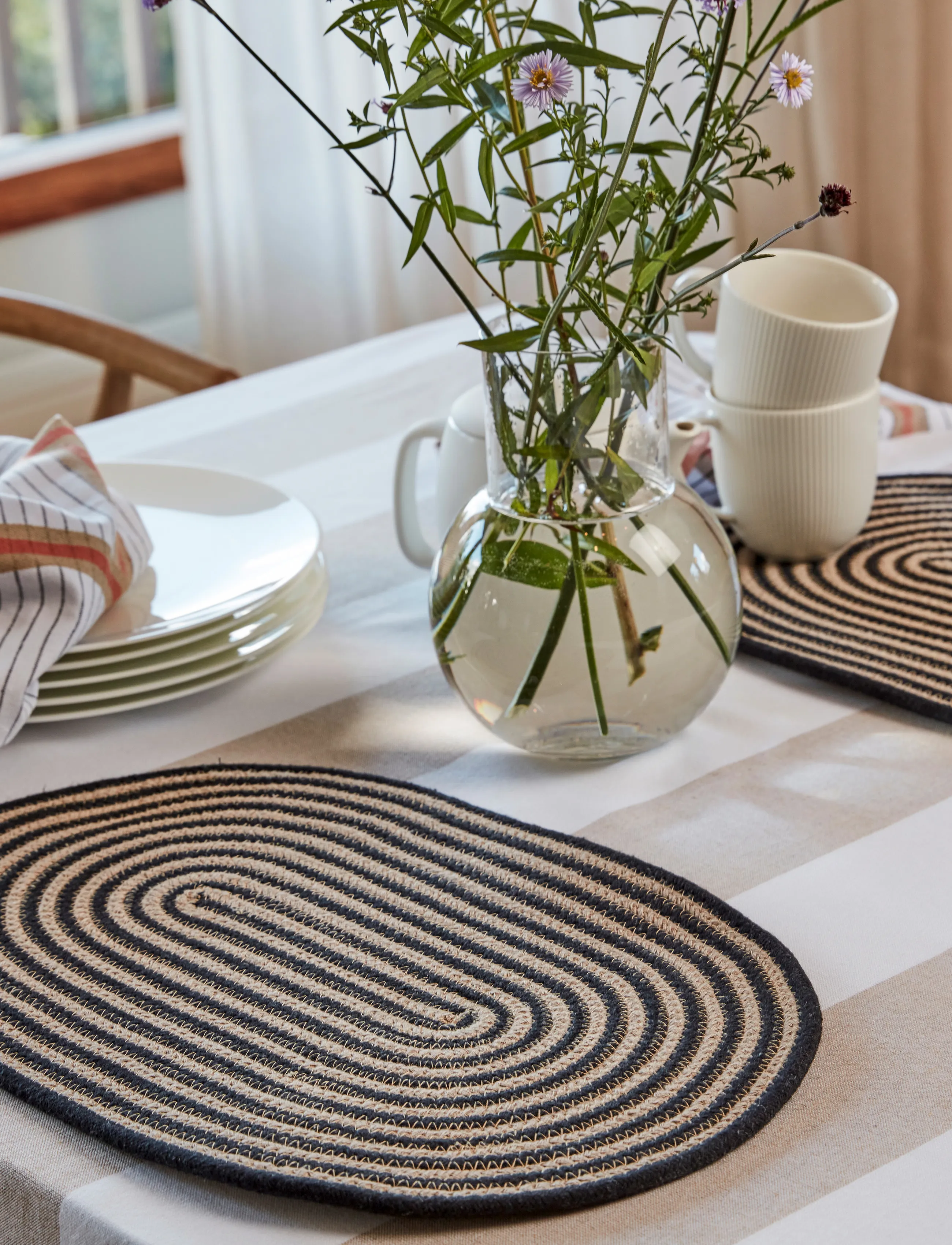 Noble House Underlægg Spiro Sort 30X45, 30X45 cm, Black, Tableware > Placemats, Unisex