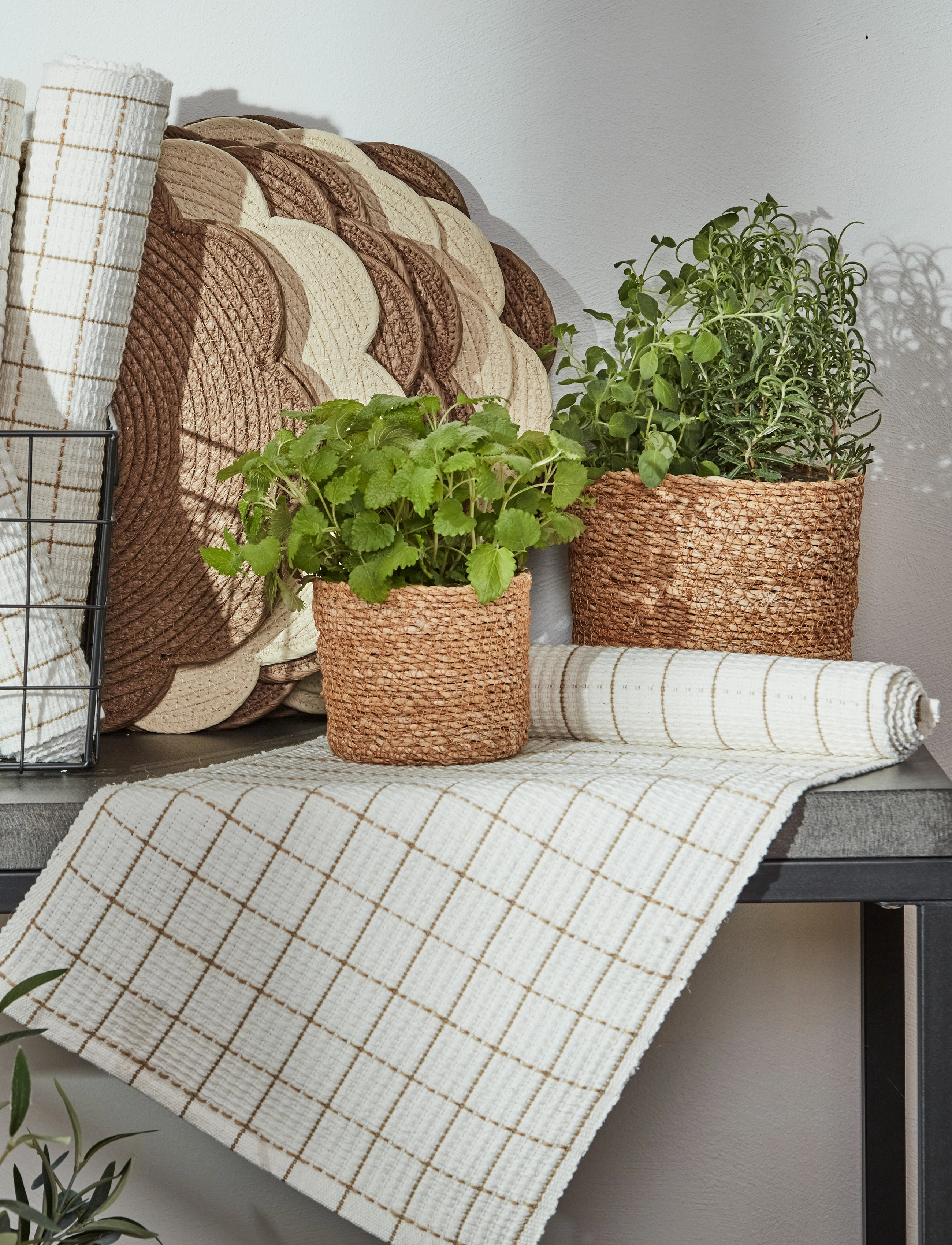 Noble House Løber I Jute Med Ternet Mønster, Lang, Offwhite, 40X140, 40X140 cm, Kitchen Textiles, Weiß - Tablecloths & Table Runners, Homeware