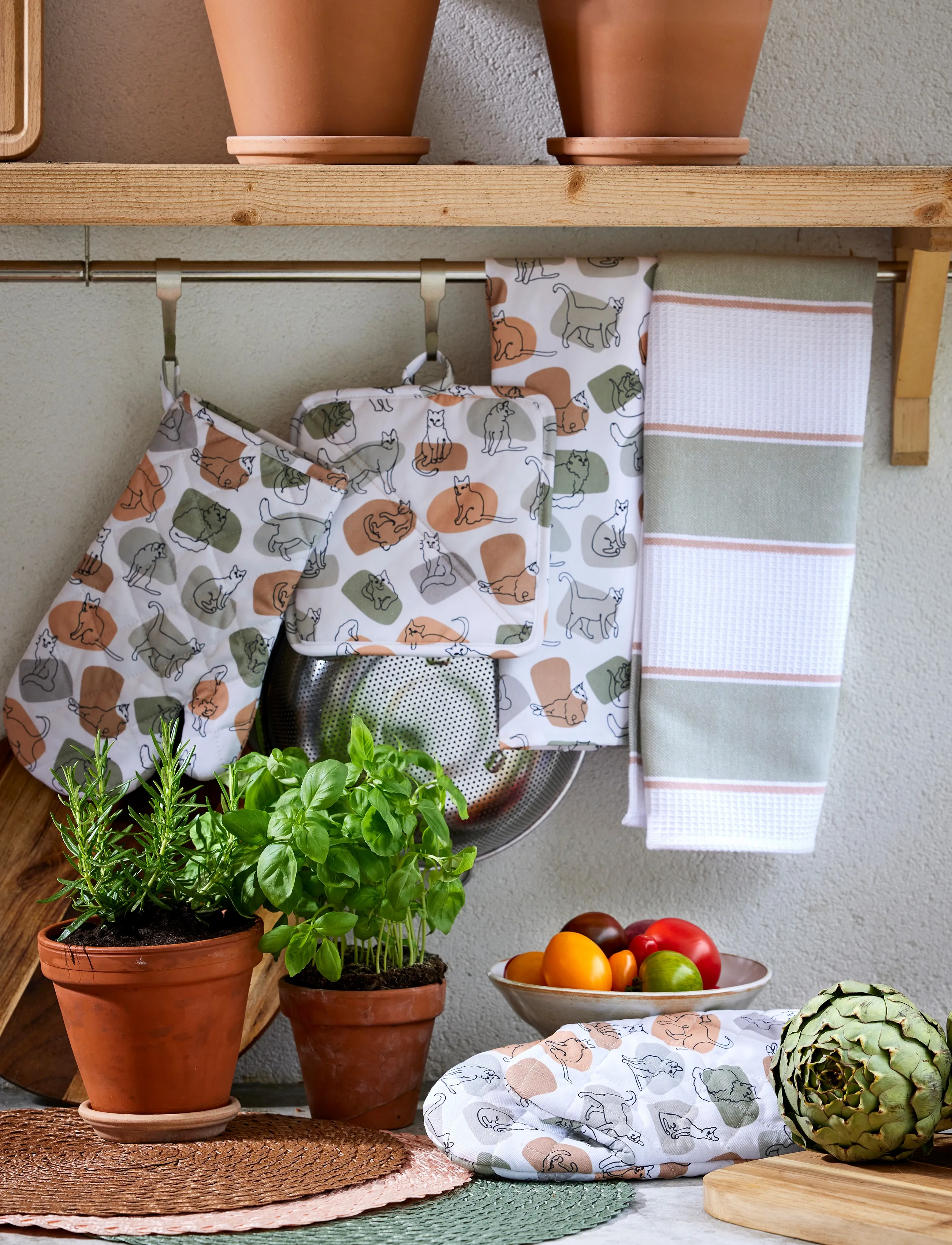 Noble House Køkkenhåndklæde Med Striper Og Vaffelmønster 50X70 2-Pak, cm, Kitchen Textiles, Khakigrün - Towels, Homeware