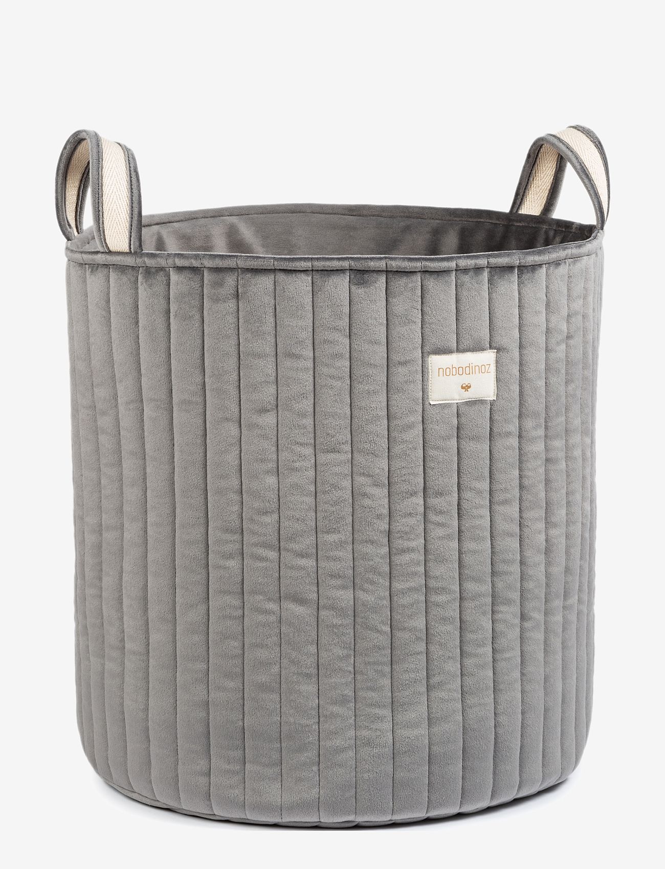 NOBODINOZ - SAVANNA VELVET TOY BAG 40X35X35 - storage baskets - slate grey - 1