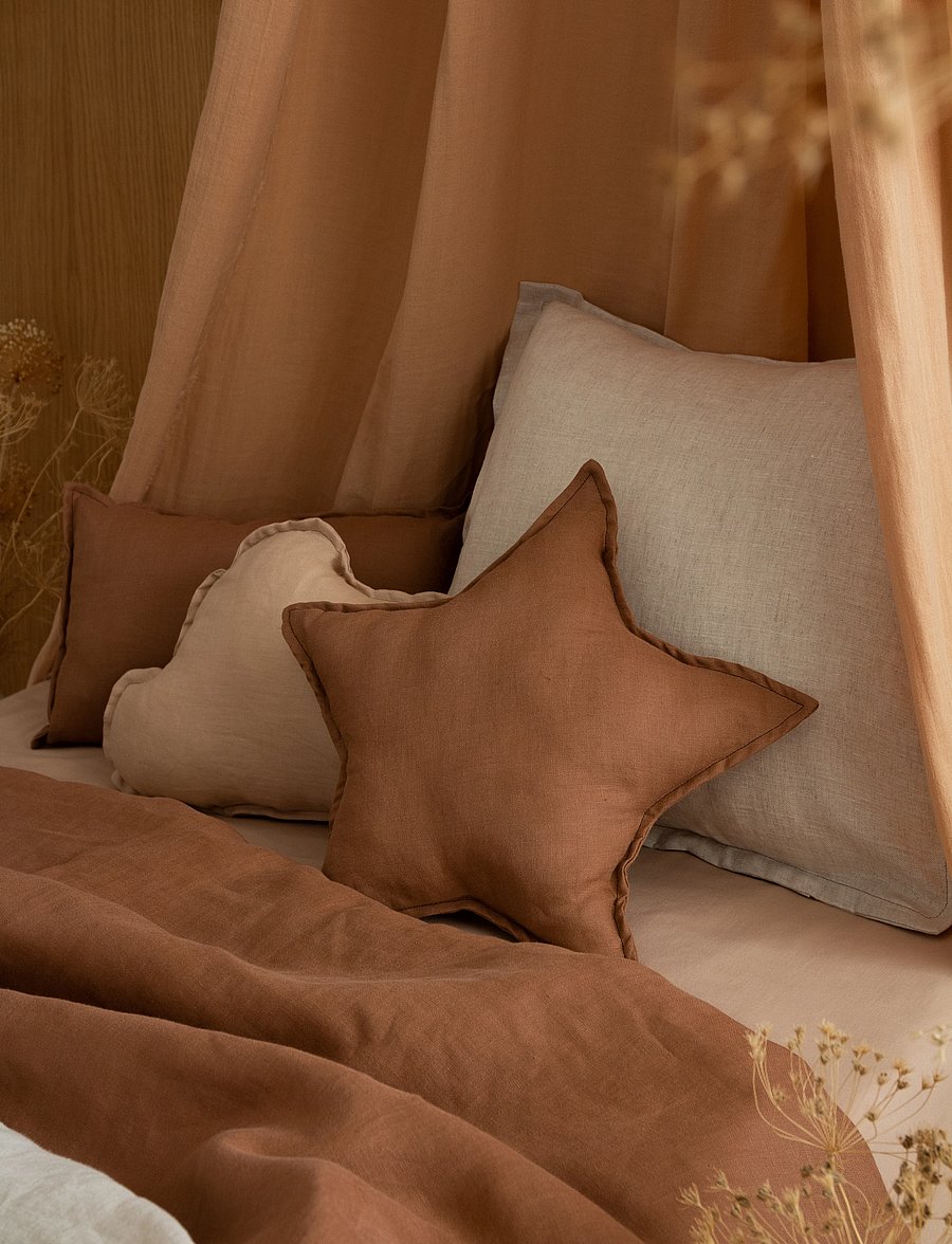 NOBODINOZ - LIN FRANÇAIS STAR CUSHION 38X38 - ilupadjad - noisette - 0