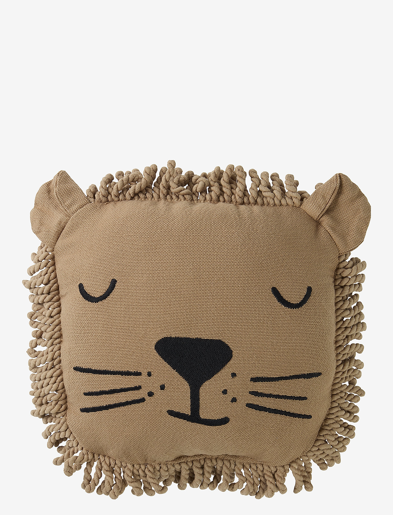NOBODINOZ - LION FACE EMBROIDERY CUSHION 34X34 - dekorative kissen - sesame - 0