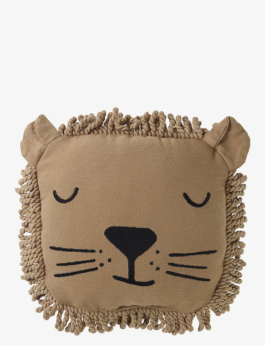 NOBODINOZ - LION FACE EMBROIDERY CUSHION 34X34 - dekoratīvie spilveni - sesame - 0