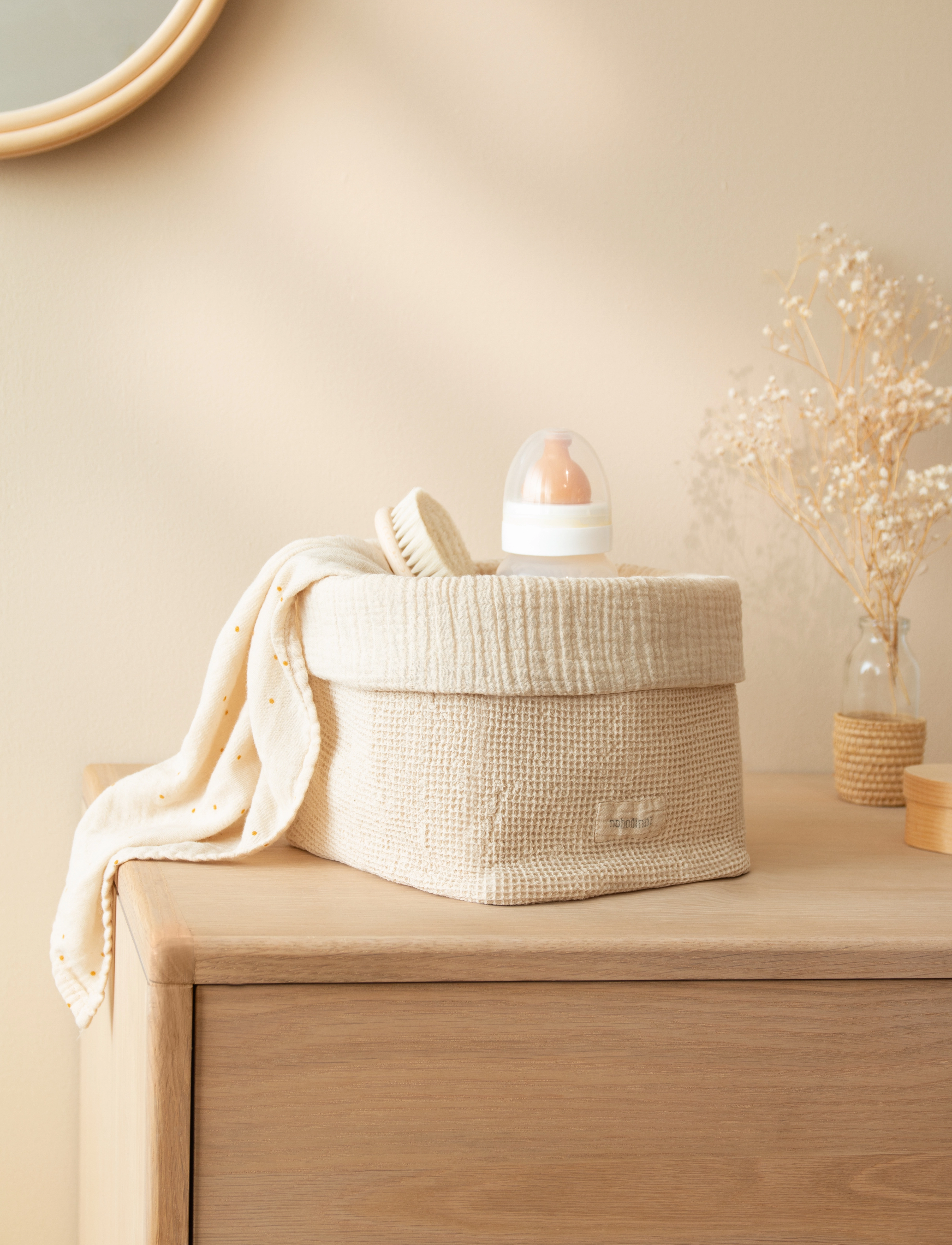 NOBODINOZ Wabi Sabi Basket 20X18, One Size, Storage, Creme - Storage Baskets, Kinder
