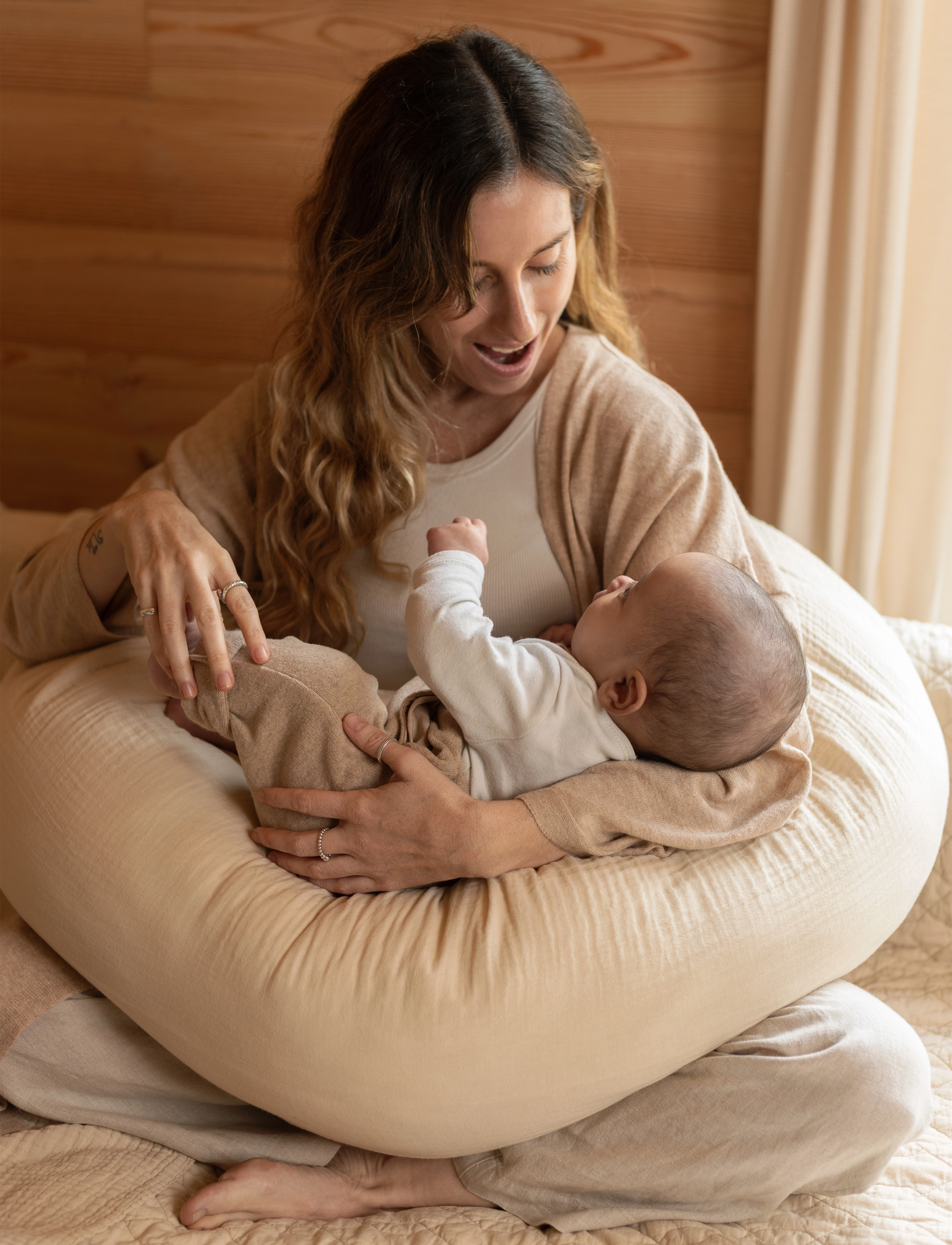 NOBODINOZ Maternity Pillow In Washed Double Muslin Wabi-Sabi, 225X35X35 cm, Breastfeeding Products, Creme - Nursing Pillows, Kinder