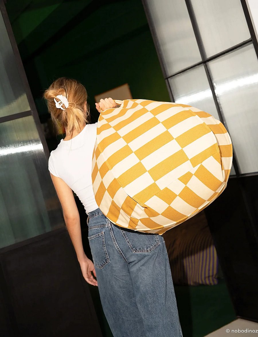 NOBODINOZ - VIBES ROUND BEAN BAG 70X30 - puffer og lænestole - mustard and sand tiles - 0