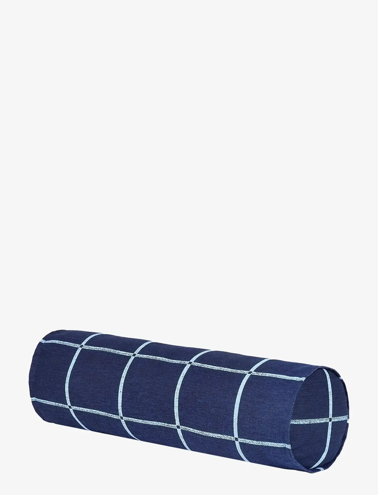 NOBODINOZ - VIBES CYLINDER CUSHION 50X18 - throw pillows - navy blue windowpane - 0