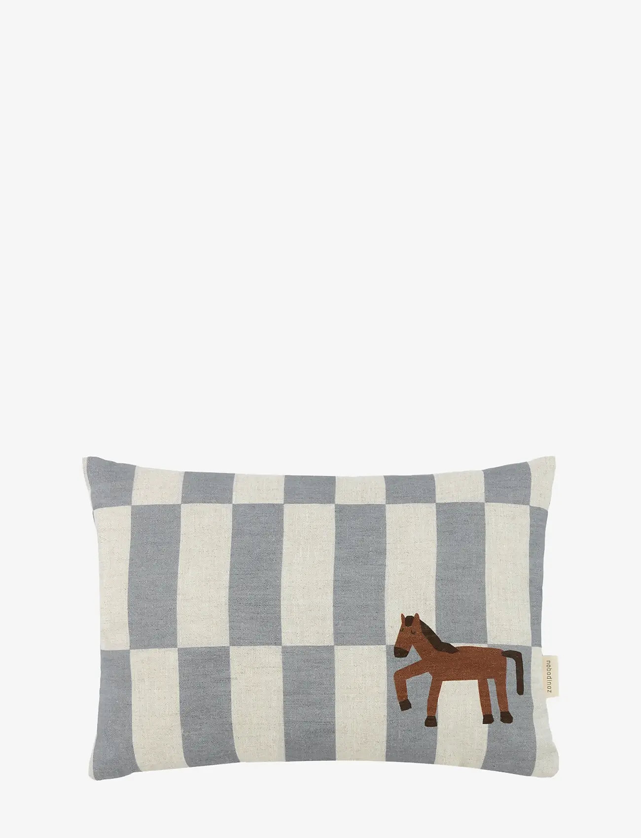 NOBODINOZ - VIBES RECT. CUSHION LINEN 33X22 S - throw pillows - blue tiles horse - 0
