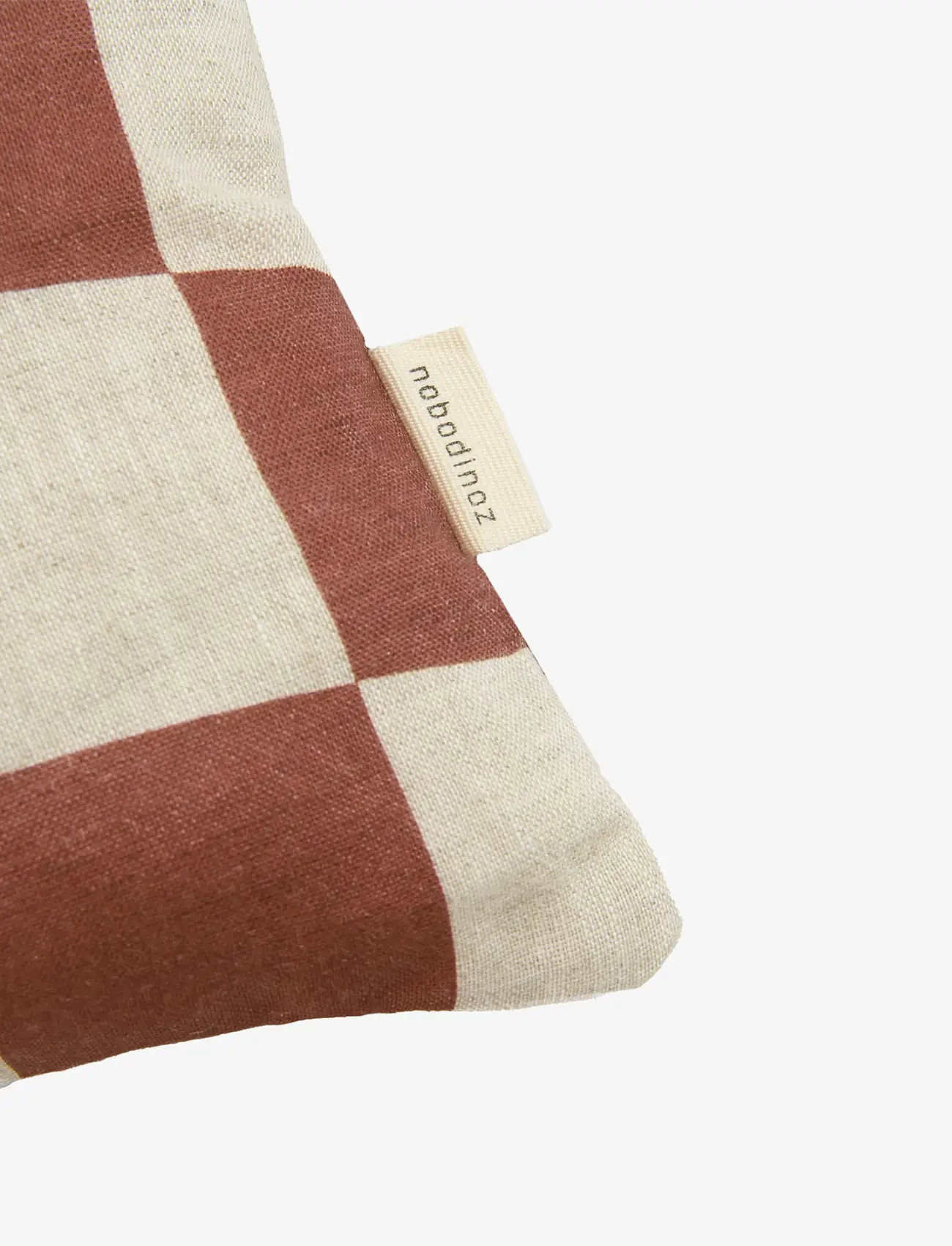NOBODINOZ - VIBES RECT. CUSHION LINEN 33X22 S - dekorative kissen - maroon checks fruits - 2