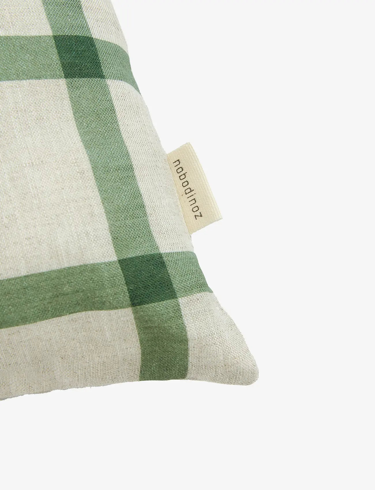 NOBODINOZ - VIBES RECT. CUSHION LINEN 44X25 M - sierkussens - green windowpane bird - 2