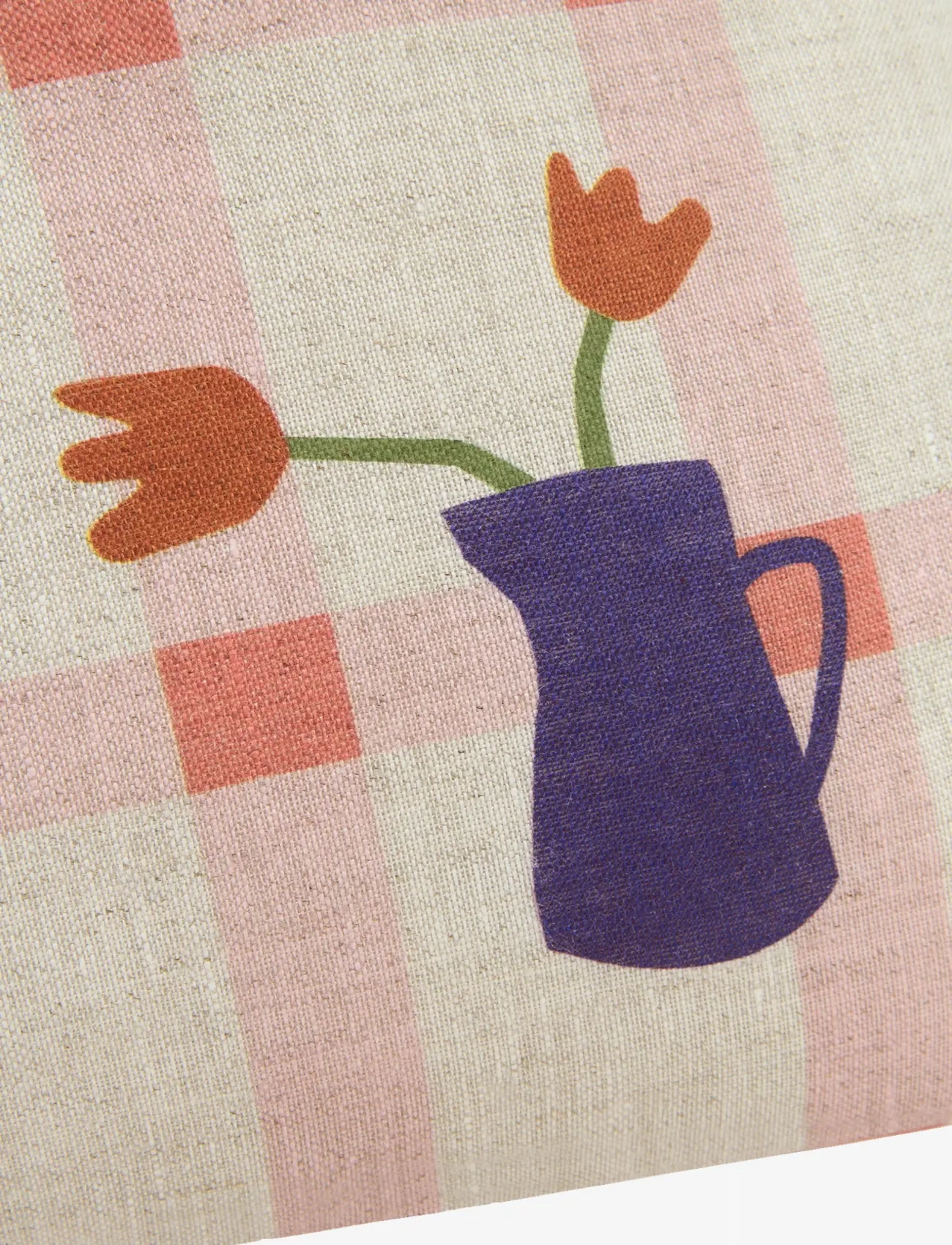 NOBODINOZ - VIBES RECT. CUSHION LINEN 44X25 M - pyntepuder - pink windowpane tulips - 1