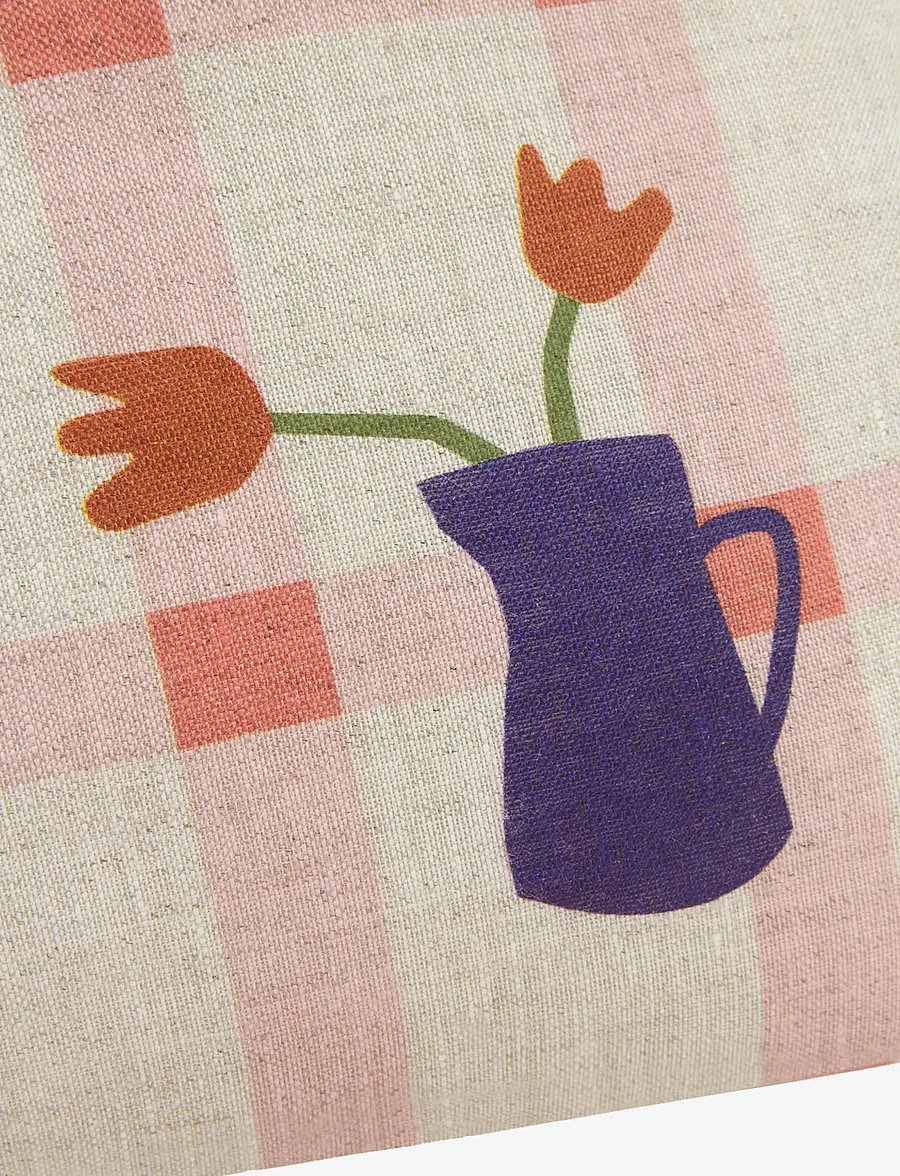NOBODINOZ - VIBES RECT. CUSHION LINEN 44X25 M - ilupadjad - pink windowpane tulips - 1