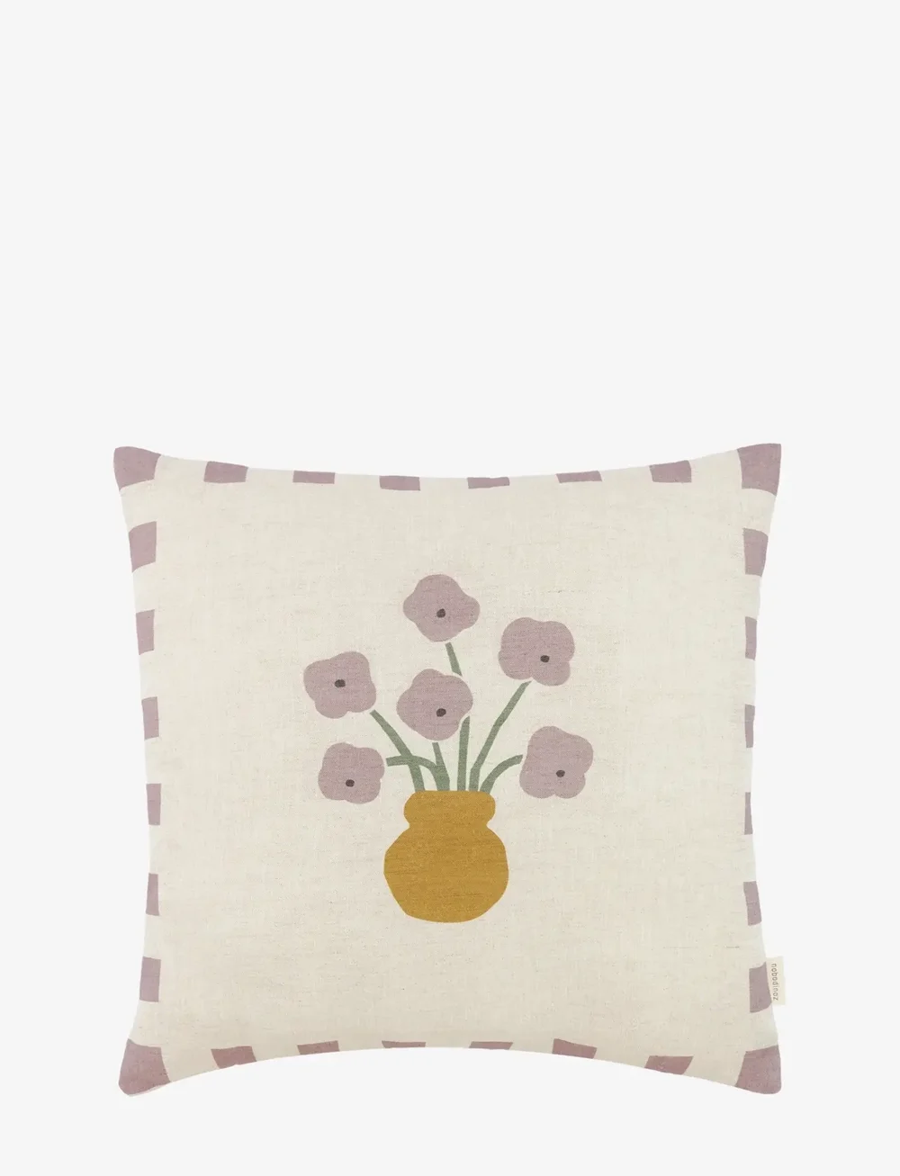 NOBODINOZ - VIBES SQUARE CUSHION LINEN 40X40 - dekorative kissen - lilac checks flowers - 0