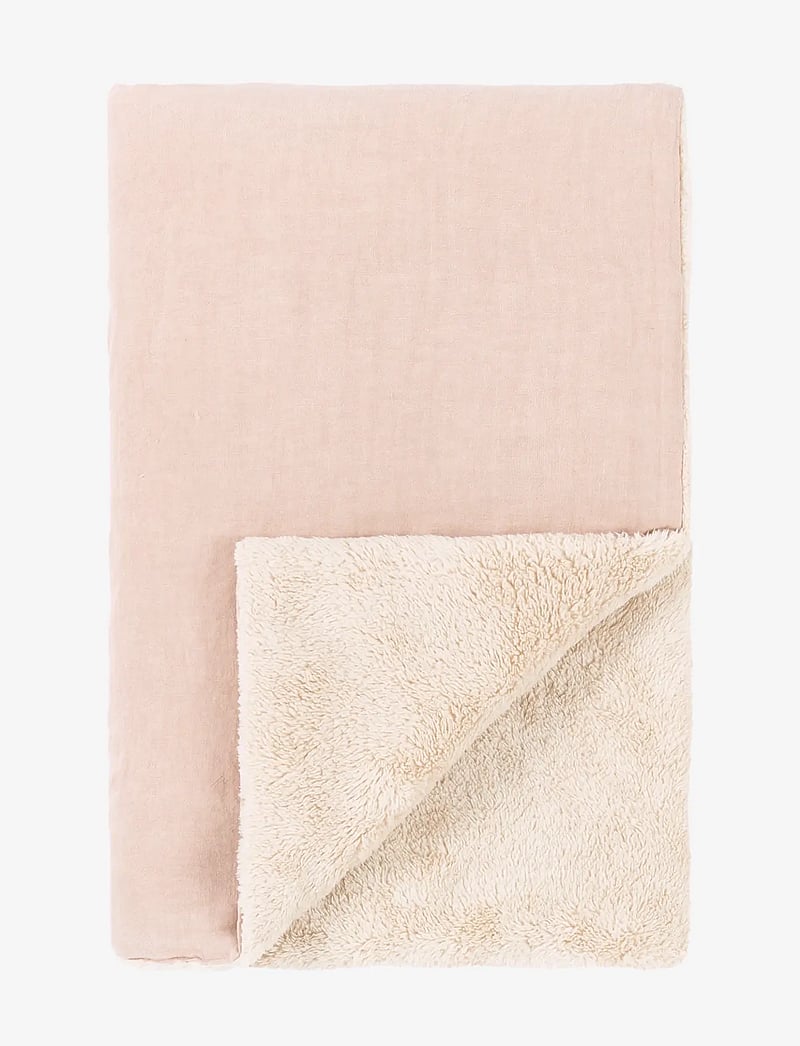 NOBODINOZ - Embroidered winter blanket L1N0 in French linen - babydecken - mauve pink - 1