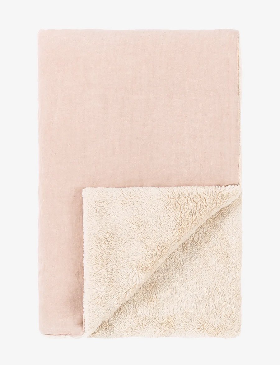 NOBODINOZ - Embroidered winter blanket L1N0 in French linen - couvertures pour bébé - mauve pink - 1
