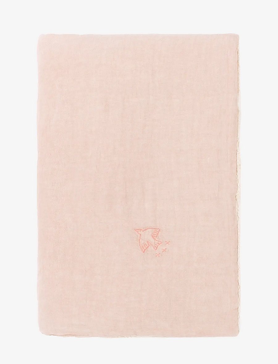 NOBODINOZ - Embroidered winter blanket L1N0 in French linen - couvertures pour bébé - mauve pink - 2