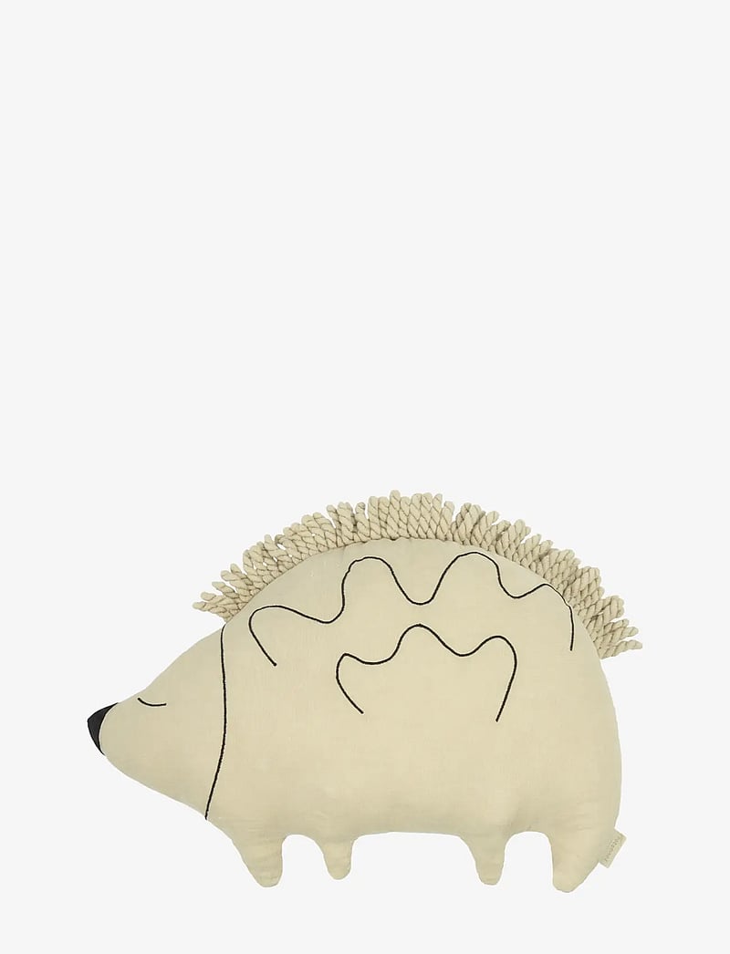 NOBODINOZ - Cushion in washed French linen L1N0 - Enzo the hedgehog - ilupadjad - green tea - 0