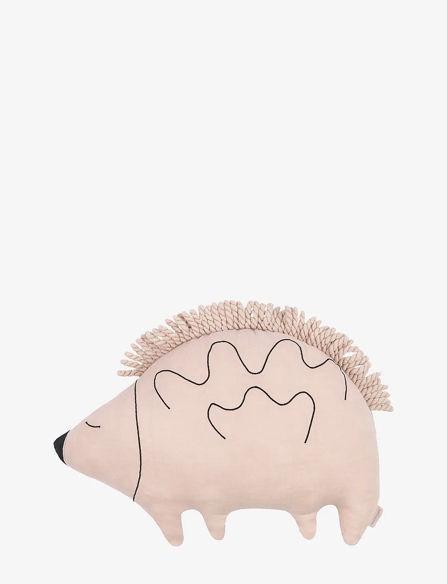 NOBODINOZ - Cushion in washed French linen L1N0 - Enzo the hedgehog - dekorative kissen - mauve pink - 0