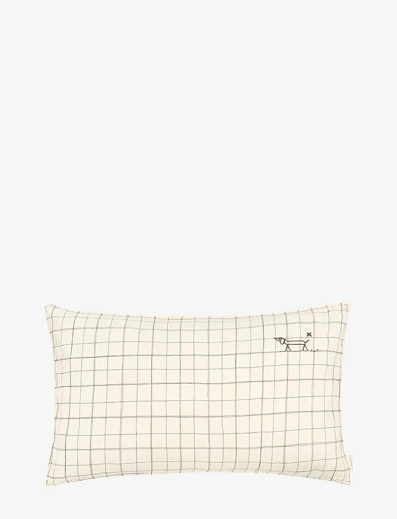 NOBODINOZ - Embroidered rectangular cushion L1N0 in washed French linen - dekorative kissen - natural grid - 0
