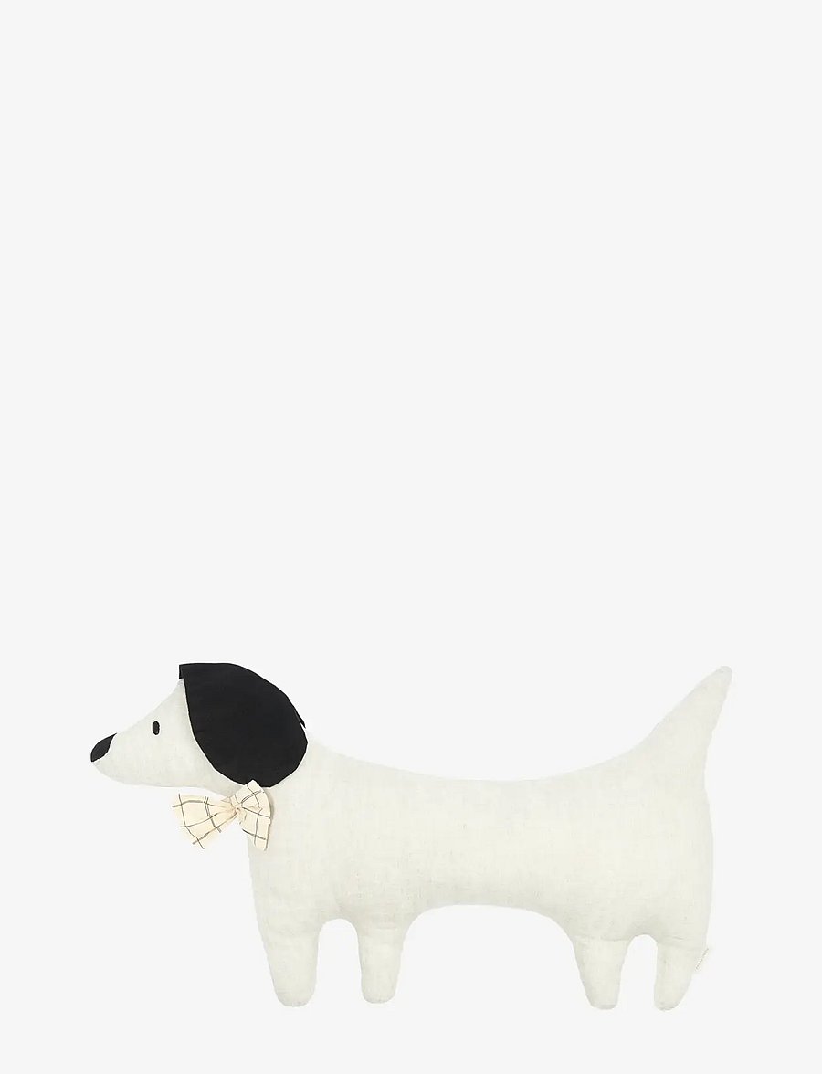 NOBODINOZ - Cushion L1N0 in washed French linen - Toby the dog - kuscheltiere - greige - 0